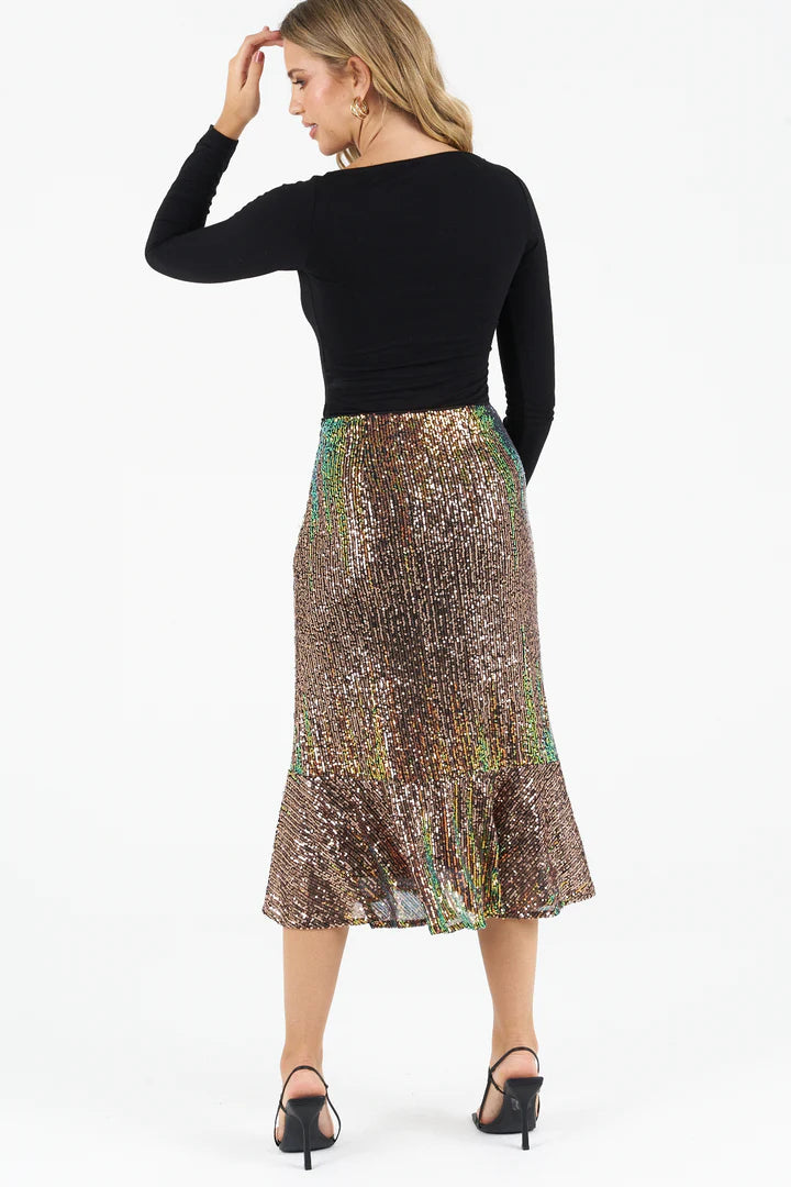 Chase Sequin Midi Skirt for Women - Sparkly Party Dress for Night Out, Club, Holiday & Special Occasions