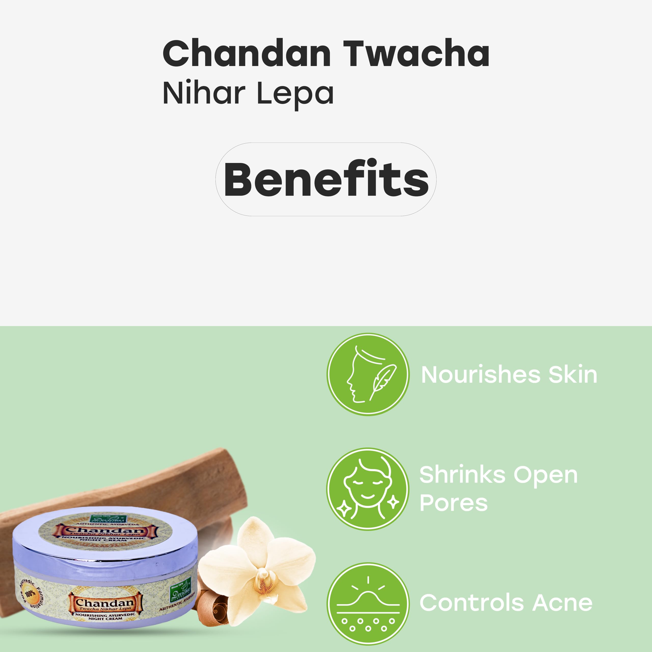 Devicaas Chandan Twacha Nikhar Lepa 50G - Ayurvedic Sandalwood Face Cream for Oily Skin & Acne Control | Reduces Pimples & Soothes Skin | Glow Enhancing Beauty Cream | Perfect for Daily Skincare Routine & Blemish-Prone Skin