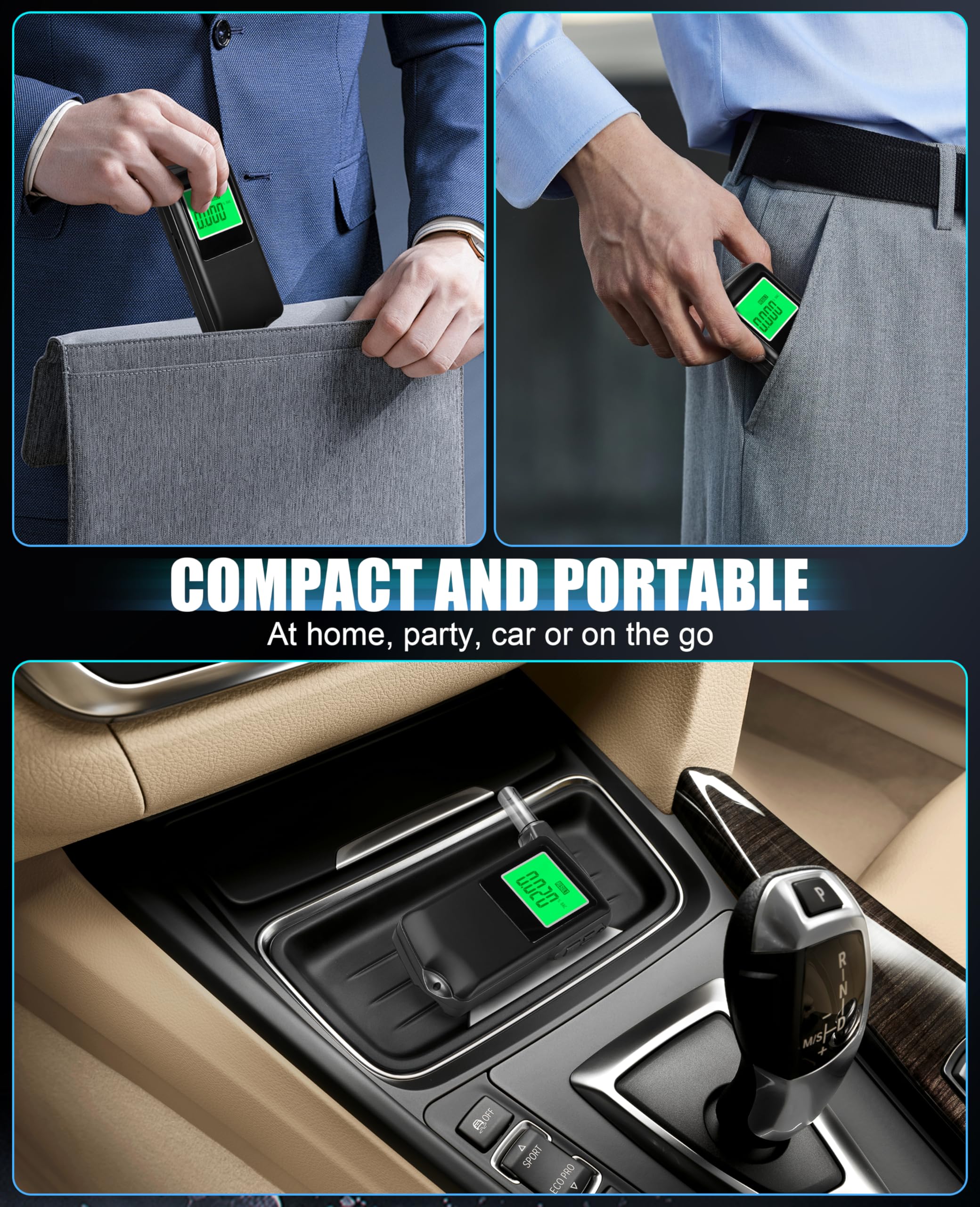 Professional-Grade High Accuracy Portable USB Rechargeable Alcohol Tester with LCD Digital Display - 10 Mouthpieces Included | Home & Personal Use, Workplace Safety, DUI Prevention, Party Safety Check