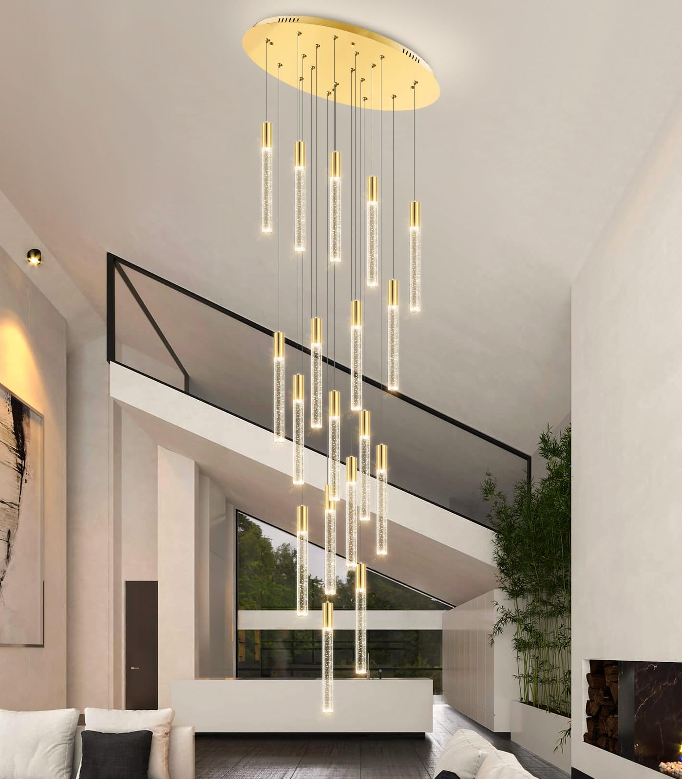 18-Light Modern Crystal Chandelier LED Dimmable Flush Mount Ceiling Light Fixture with Remote - Raindrop Bubble Crystal Pendant for Living Room, Foyer, Dining Room & Bedroom Lighting