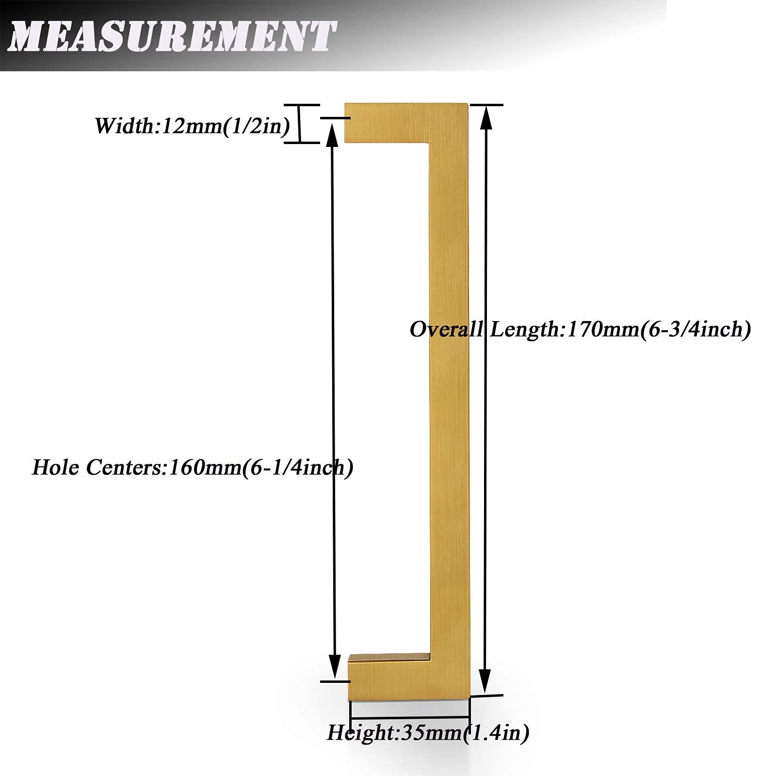 1 Pack (6 1/4 inch / 160mm) Gold Square Corner Bar Cabinet Handles - Stainless Steel Door & Drawer Pulls for Kitchen Cupboards - Modern Hardware for Cabinets, Dressers & Furniture (Set of 1)