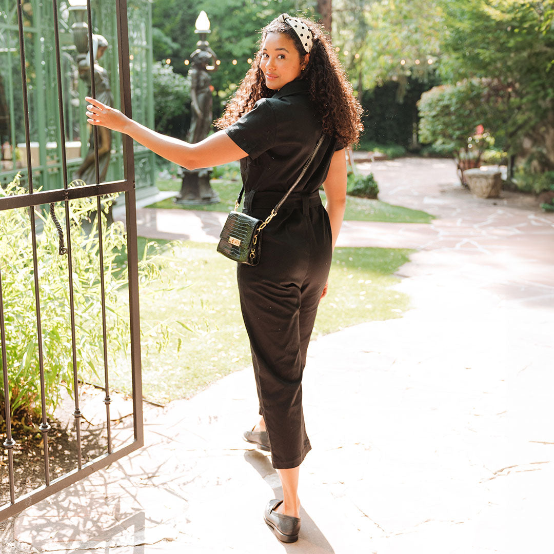 Stylish Black Canvas Hamptons Jumpsuit for Women - Comfortable Summer Romper with Pockets | Perfect for Beach Vacations, Pool Parties & Casual Outings