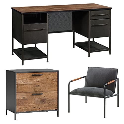Home Square 3-Piece Office Furniture Set - Accent Chair, Filing Cabinet & Executive Desk for Home Office, Study Room or Workspace
