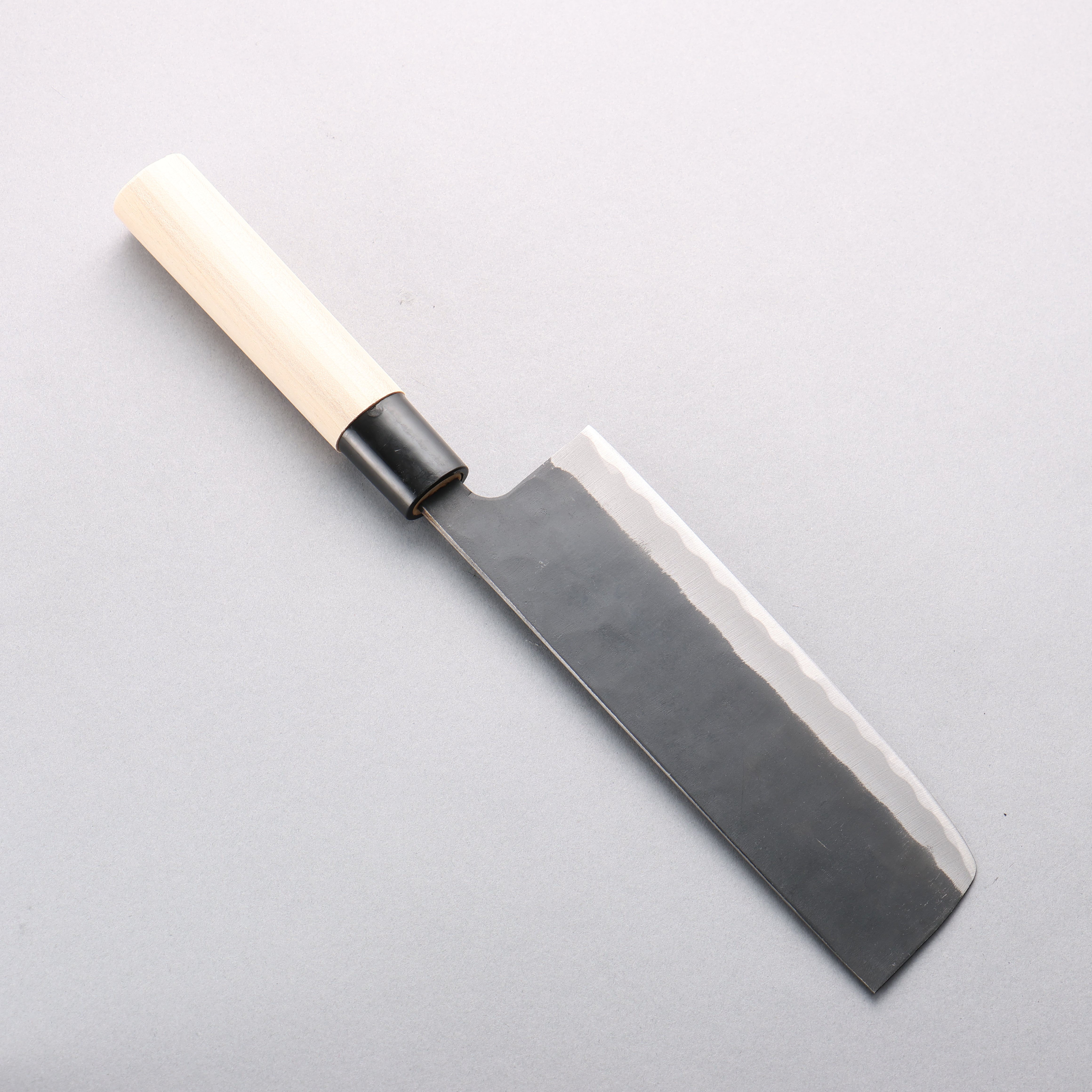 Kanetsune Hamaken Blue Steel No.2 Nakiri Knife 165mm - Japanese Black Finished Kitchen Knife with Magnolia Wood Handle - Perfect for Vegetable Chopping, Slicing & Precision Cutting