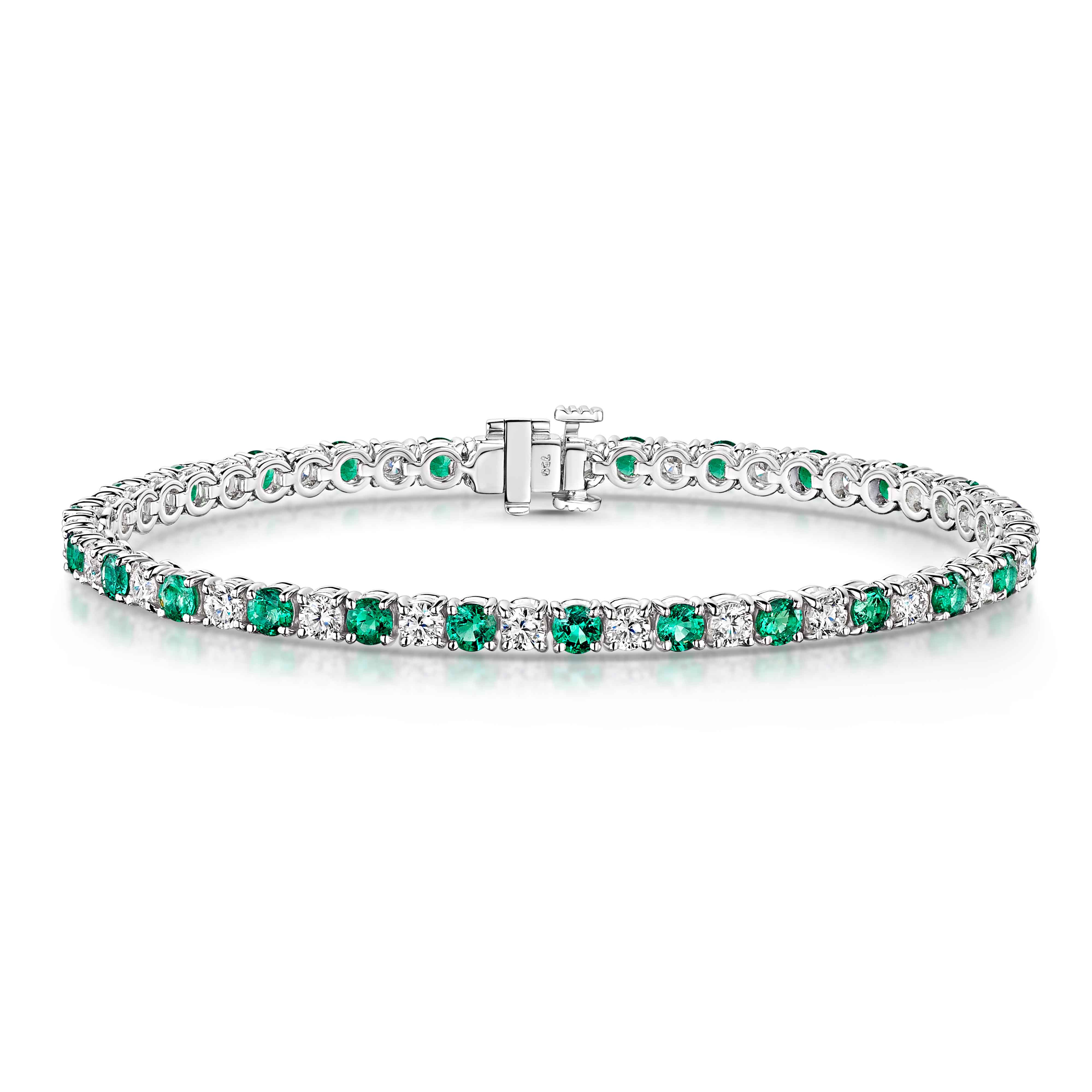 18ct White Gold Round Cut Emerald & Brilliant Cut Diamond Tennis Bracelet 6.00ct - Elegant Jewelry for Weddings, Anniversaries & Special Occasions
