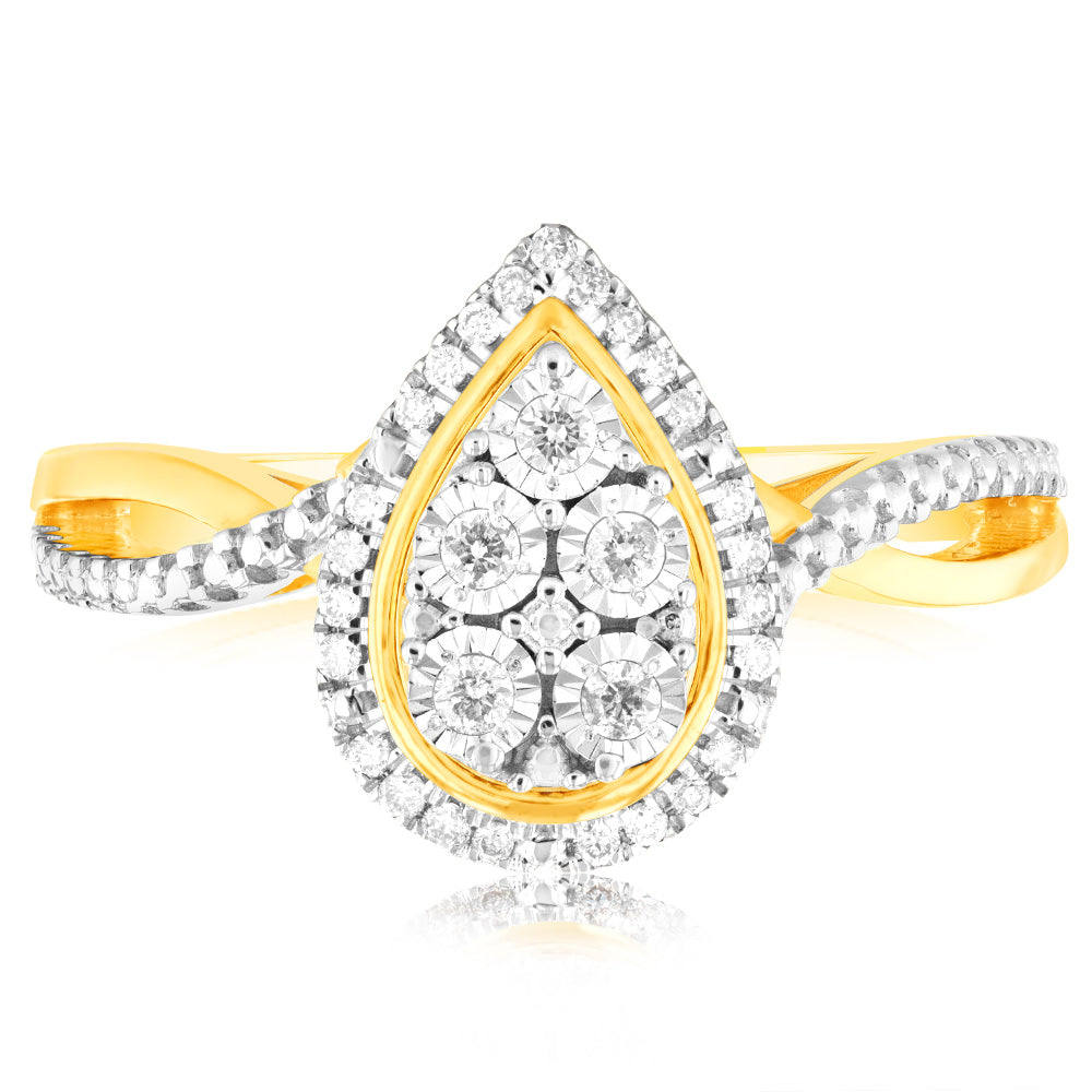 9ct Yellow Gold 1/6 Carat Pear Shaped Diamond Ring - Elegant Jewelry for Engagement, Wedding & Special Occasions