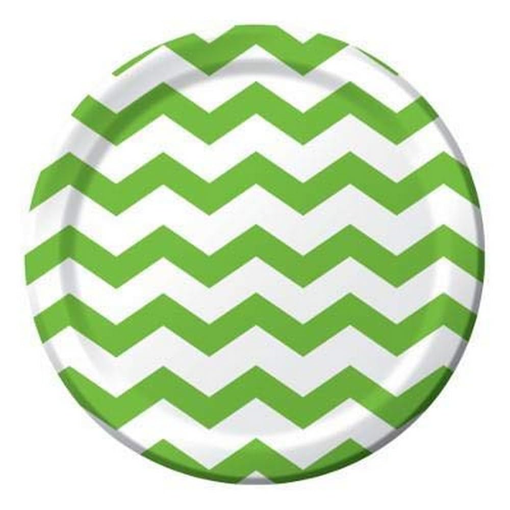 Fresh Lime Chevron Pattern Disposable Dinner Plates - 8 Pack | Elegant Party Tableware for BBQs, Picnics & Birthday Celebrations
