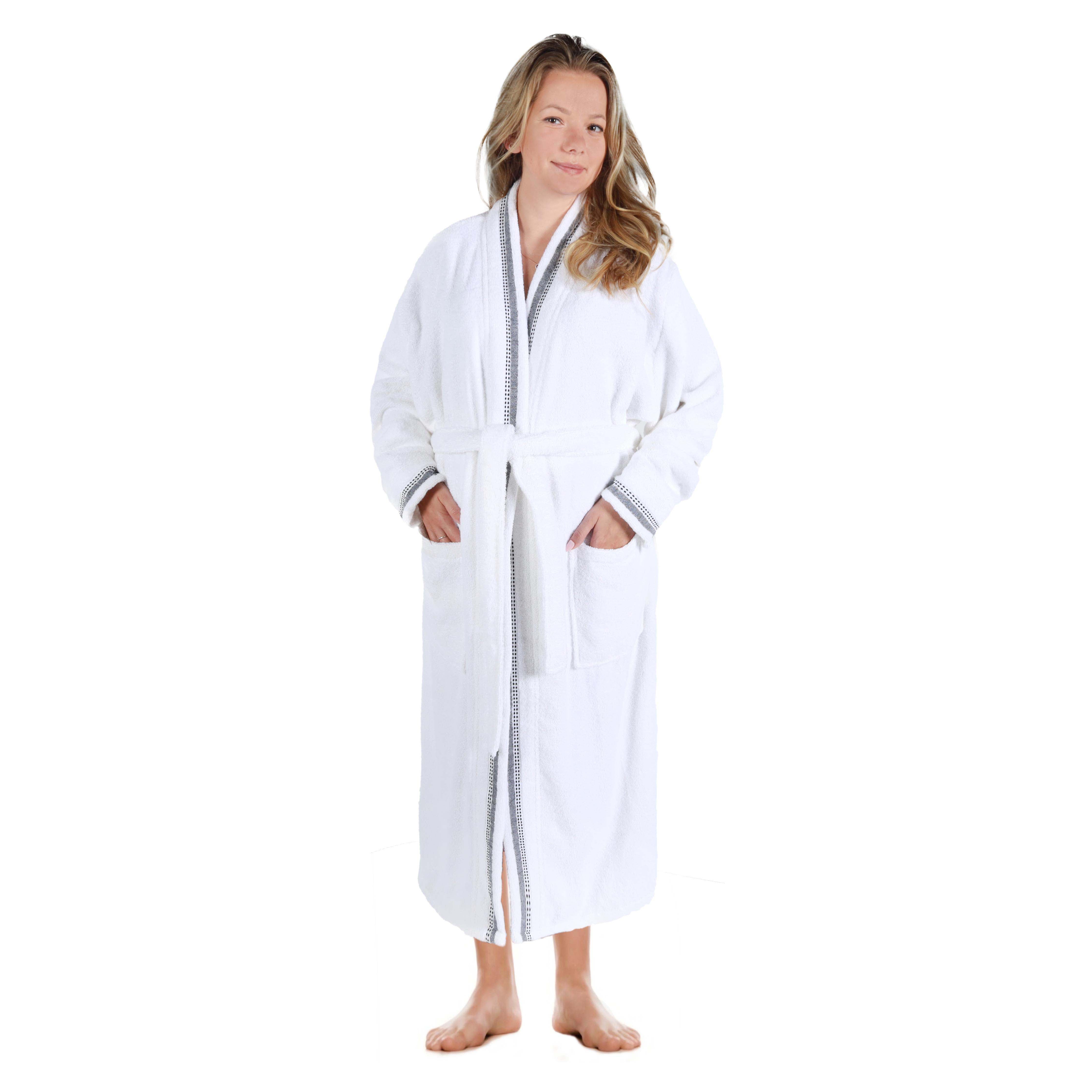 Unisex Cotton Terry Kimono Bathrobe with Embroidery - Soft & Absorbent for Spa, Beach & Home Relaxation