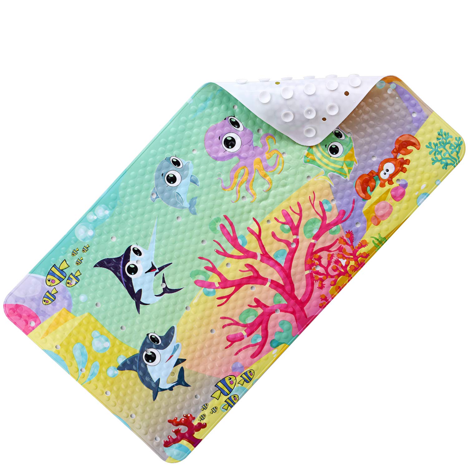Non-Slip Bathtub Mat with Strong Suction Cups - PVC Shower Floor Mat for Bathroom Safety, Machine Washable & Quick Dry - Perfect for Elderly, Kids, and Wet Shower Stall Surfaces
