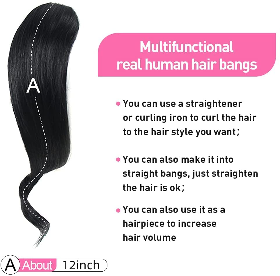Dsoar 2PCS Wavy Clip-In Bangs - Real Human Hair Side Fringe Extensions (Jet Black) for Instant Volume & Styling - Perfect for Cosplay, Daily Wear & Special Occasions