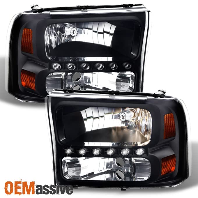 AKKON Black LED Headlights & Tail Lights Replacement for Ford F250 F350 Super Duty - Left & Right Pair - Off-Road, Night Driving & Custom Truck Upgrade