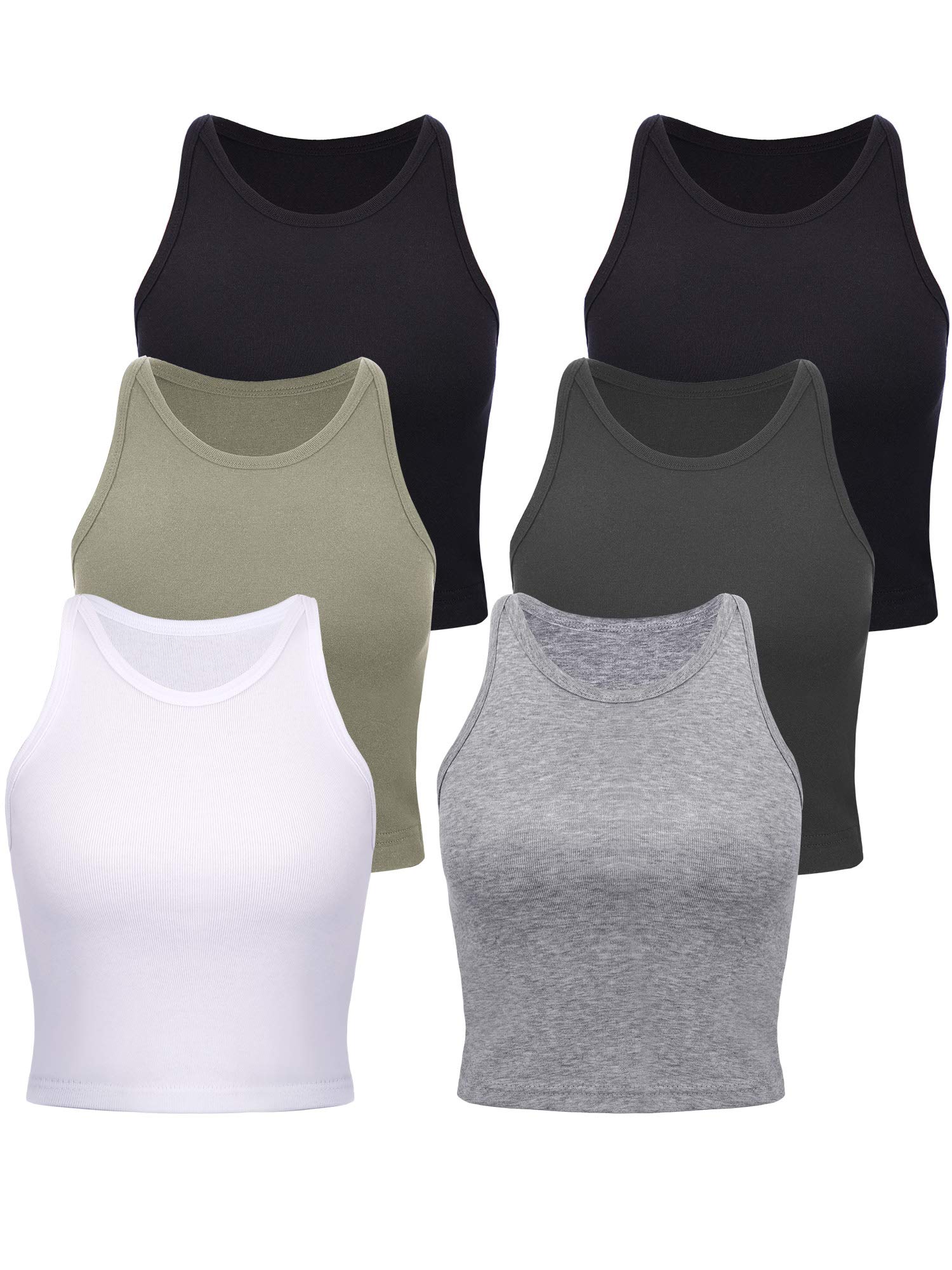 6 Pack Women's Basic Crop Tank Tops - Sleeveless Racerback Athletic Tops for Workout, Yoga & Casual Wear | Breathable Summer Fashion Essential