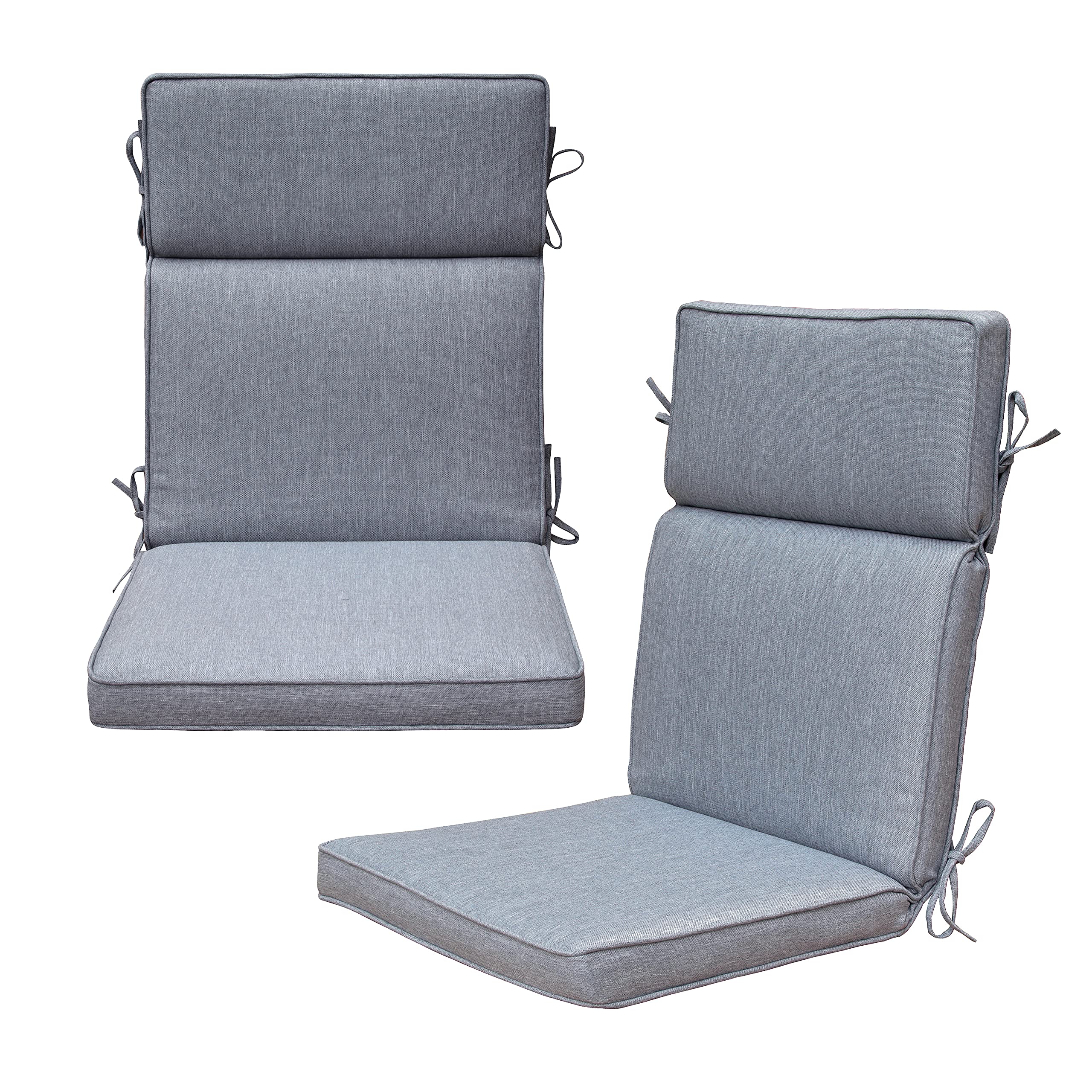 BOSSIMA High Back Outdoor Patio Chair Cushions - Replacement Adirondack Chair Cushions Set of 2, Box Edged Design, Durable Olefin Fabric in Light Grey - Perfect for Deck, Garden & Poolside Relaxation