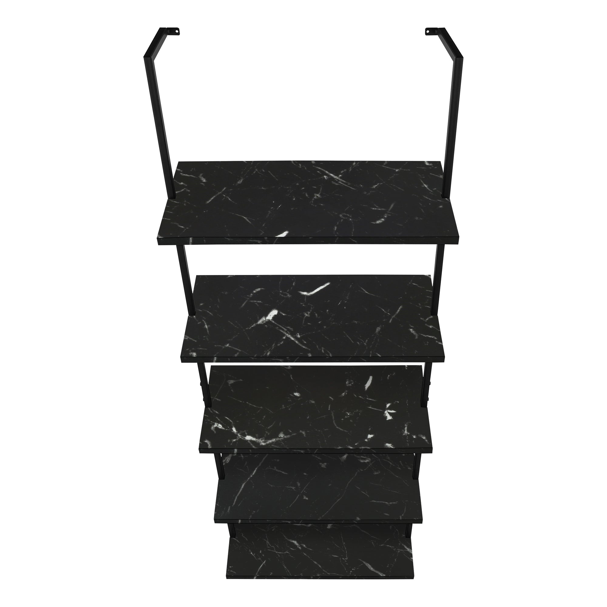 72 Inch Black Marble & Metal Ladder Bookcase - Modern Industrial Bookshelf for Living Room, Office & Bedroom Storage