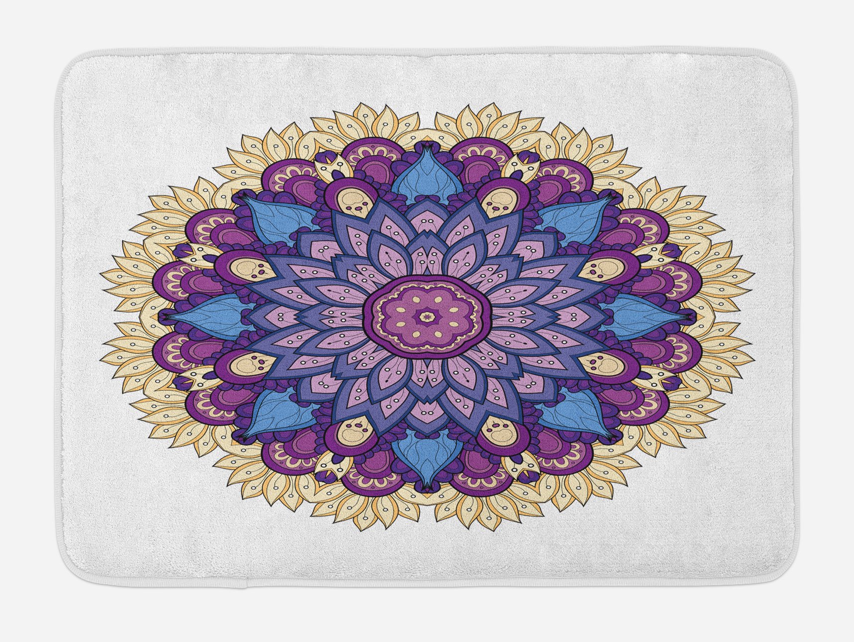 Ambesonne Mandala Bath Mat - Non-Slip Plush Bathroom Rug with Ethnic Floral Design, 30.2 x 20 Inches, Purple & Yellow - Perfect for Spa, Yoga Studio & Bohemian Home Decor
