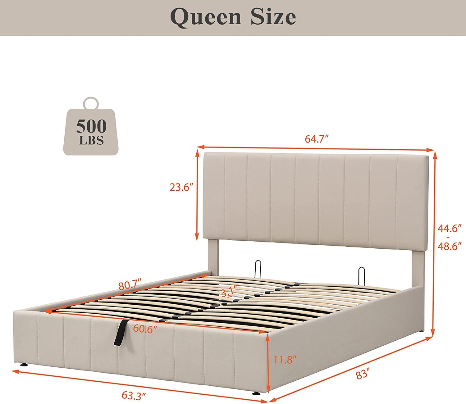 Queen Upholstered Platform Bed with Hydraulic Storage & Tufted Headboard - Beige Wooden Bed Frame with Underbed Storage | Perfect for Small Bedrooms, Guest Rooms & Space-Saving Solutions