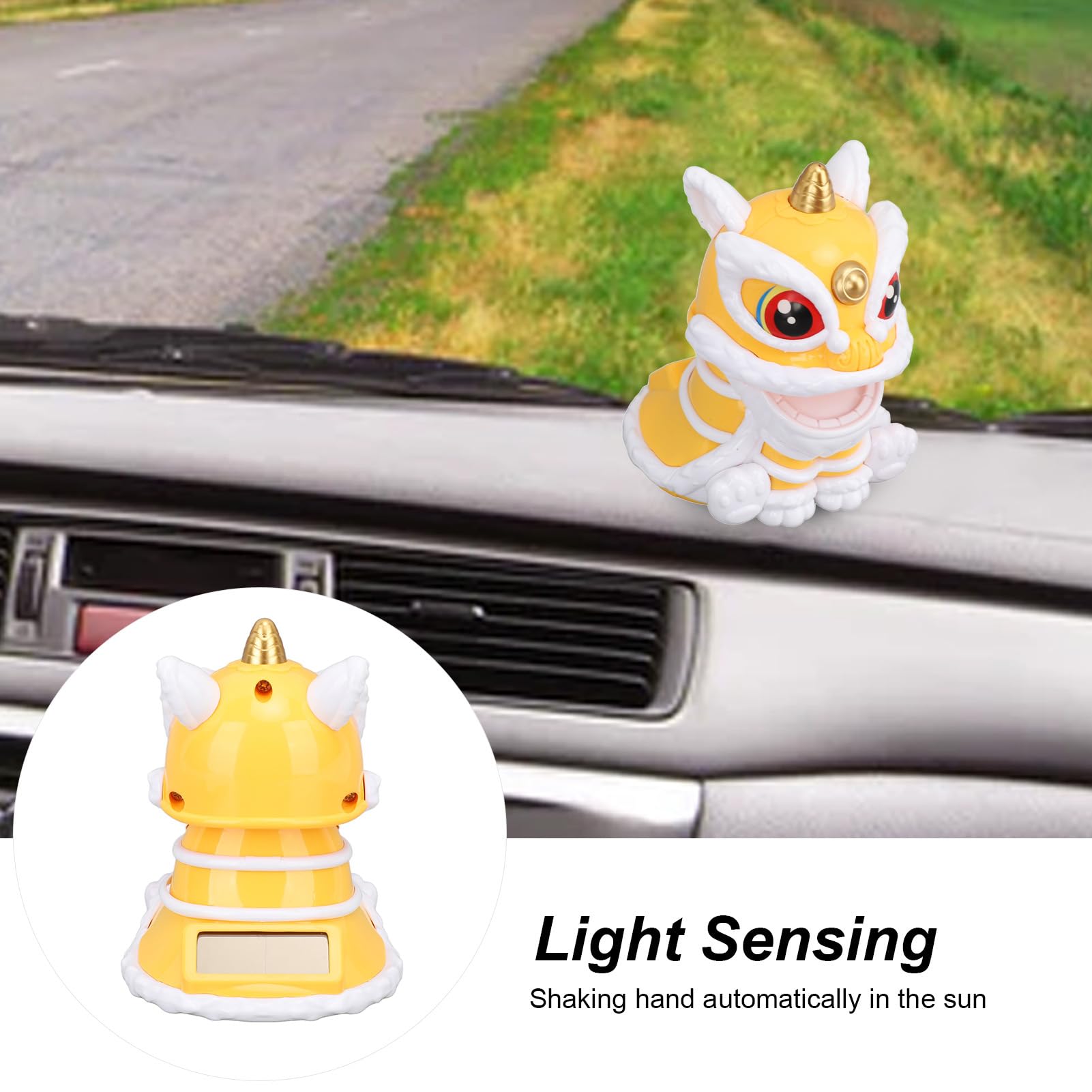 Jerliflyer Solar Powered Dancing Lion Ornament - Chinese New Year Lucky Decoration for Home, Office & Car Interior (Yellow) | Perfect for Lunar New Year Celebrations, Gifts & Feng Shui Decor