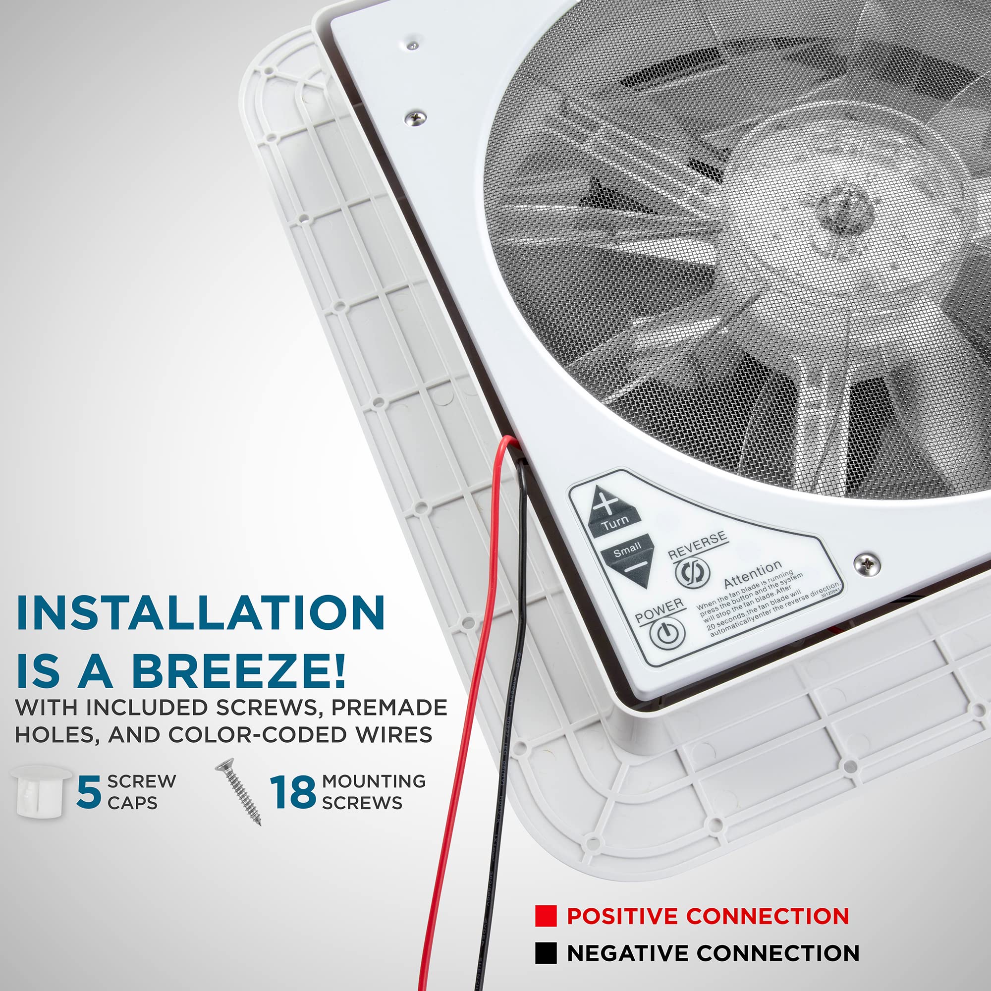 14” RV Roof Vent Fan with LED Light & 6-Speed Control - 12V Camper Ventilation System | Manual Open/Close | White Lid with Screws & Garnish Included | Perfect for RV, Camper & Van Air Circulation