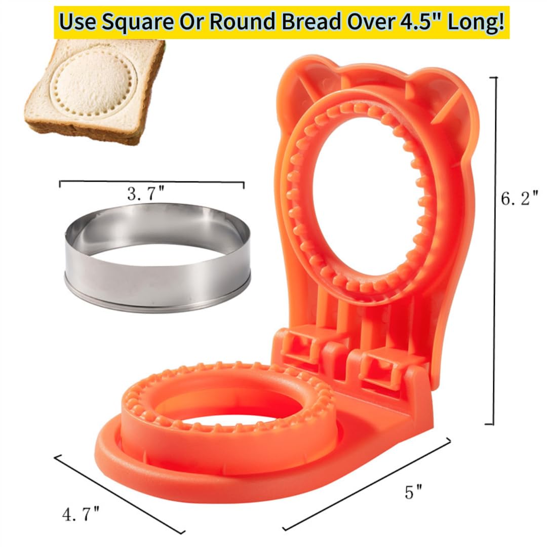 Uncrustable Sandwich Maker - 3.7 Inch Circle Shape Sandwich Cutter & Sealer for Kids Lunchboxes | Orange Sandwich Cookie Cutters | Perfect for School Lunches, Picnics & Quick Breakfasts