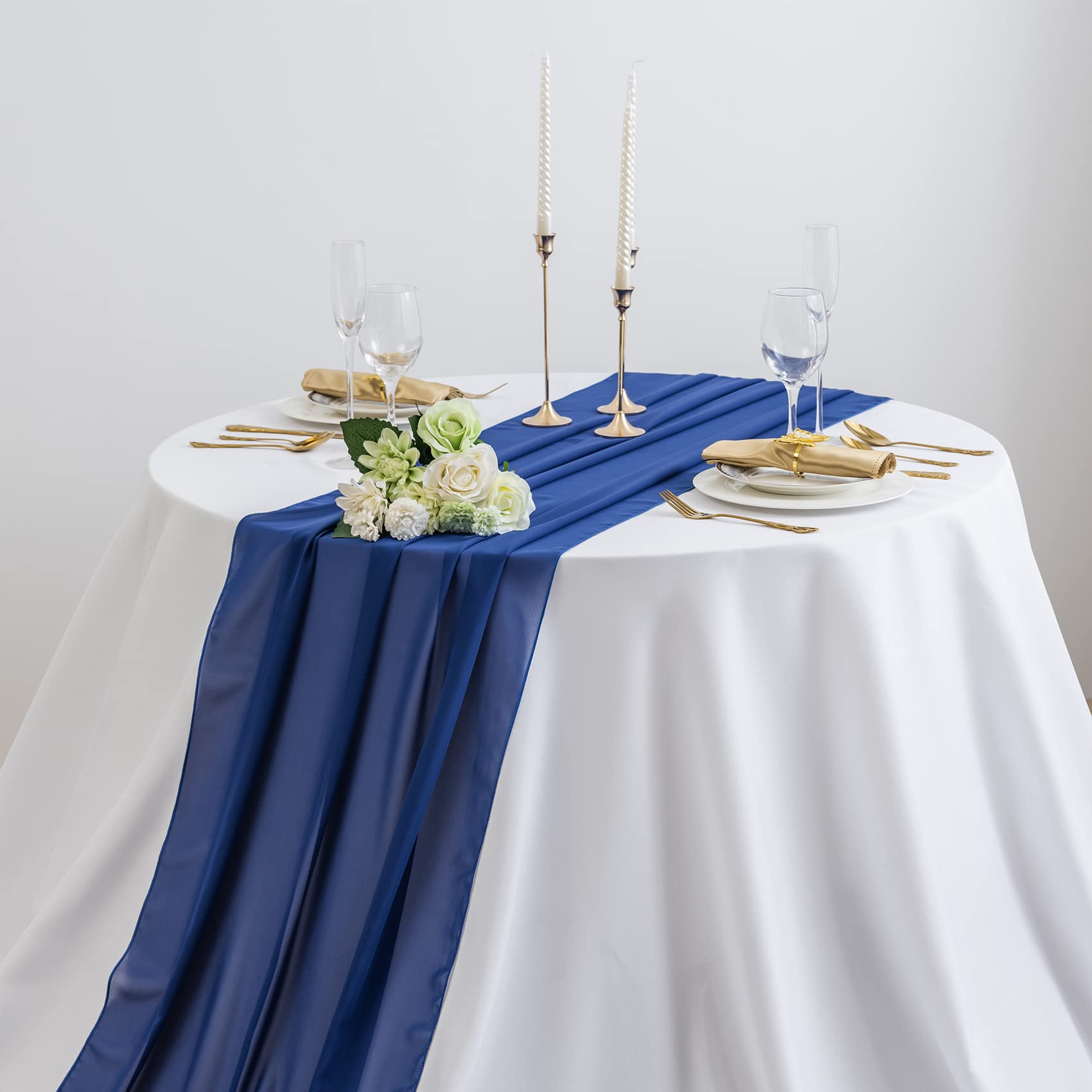 AILITI 6-Pack Chiffon Table Runners 29x120 Inches - Elegant Gauze Wedding Table Decor for Bridal Showers, Baby Showers & Birthday Parties (Royal Blue) | Rustic Sheer Table Cover for Romantic Events & Cake Tables