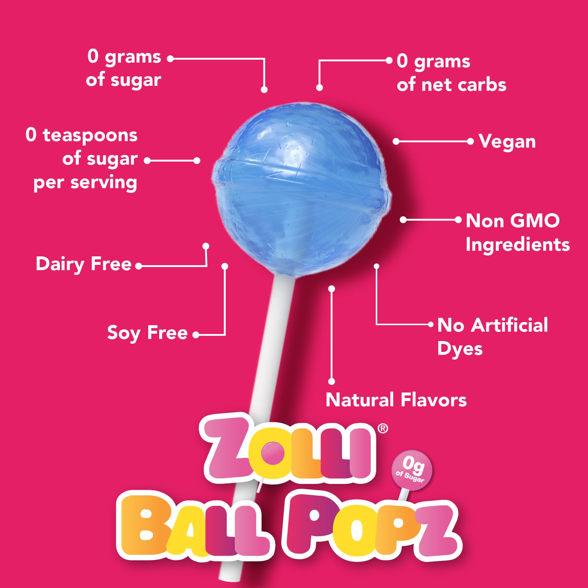 Zolli Ball Popz Lollipops - Sugar-Free Candy for Clean Teeth, Natural Fruit Flavor, 10.4oz - Healthy Dental Treat for Kids & Adults | Perfect for School, Office & Travel Snacks