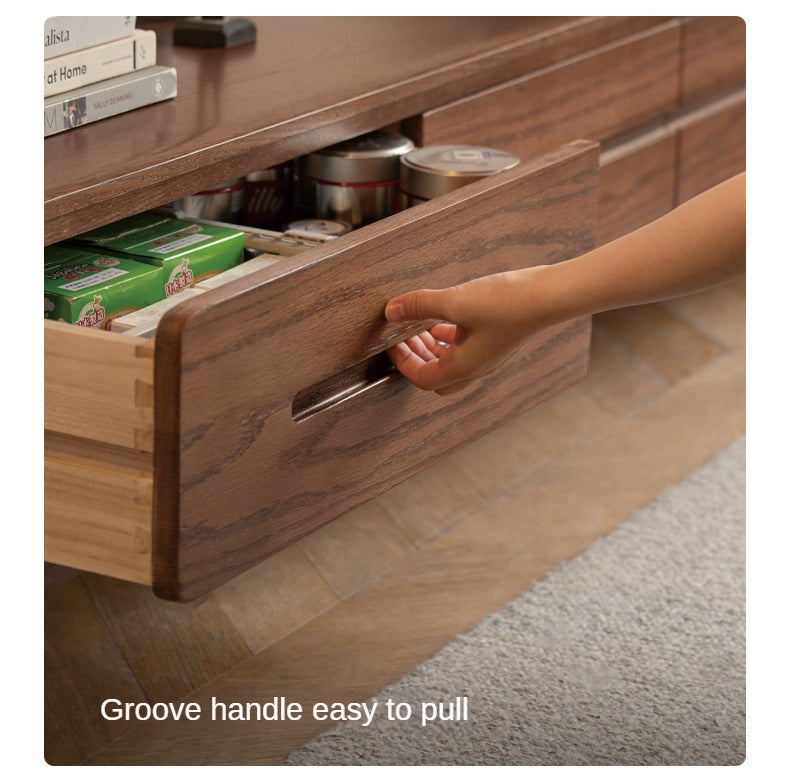 Solid Oak Wood TV Stand - Modern Entertainment Center with Storage Shelves for Living Room, Bedroom & Home Theater