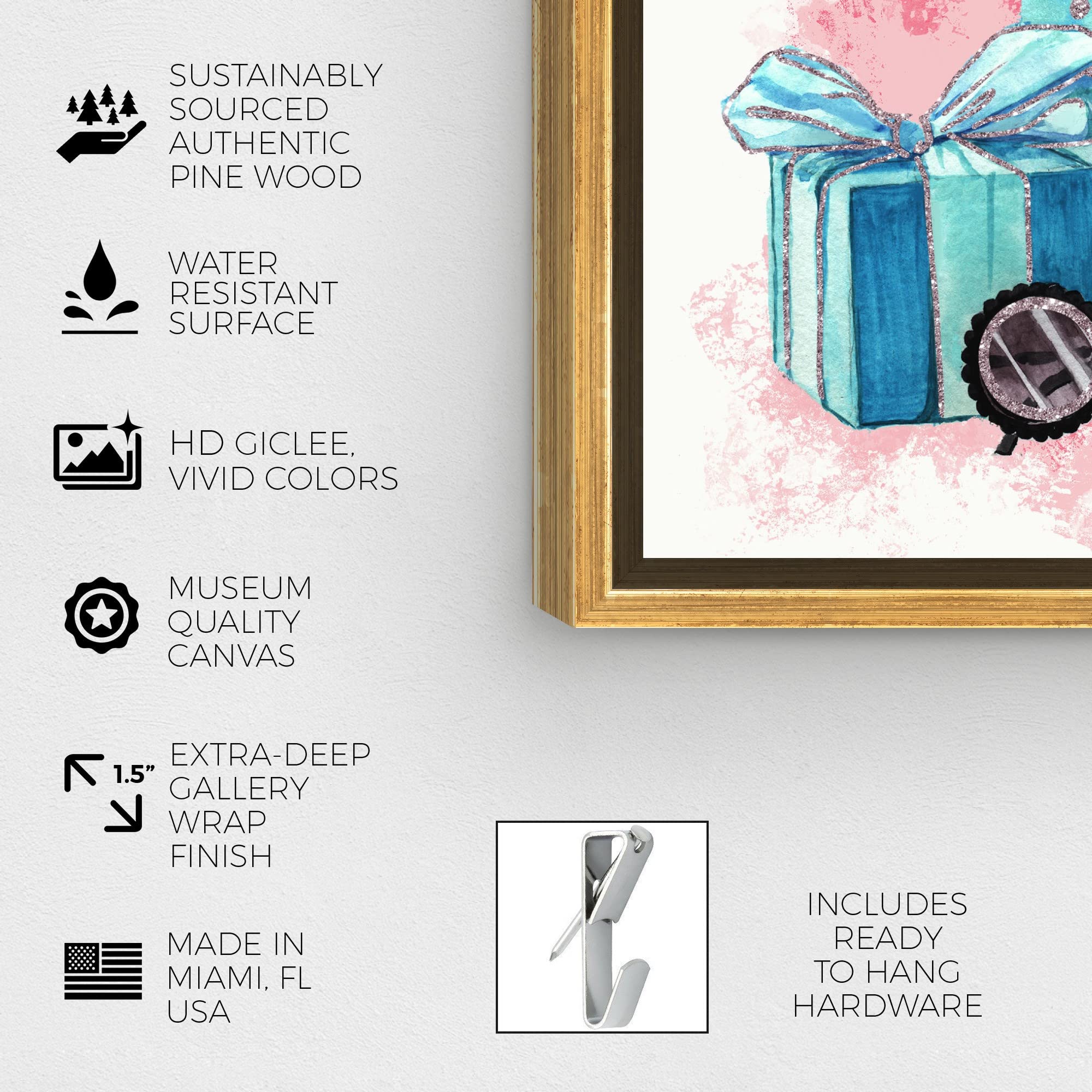 Oliver Gal Artist Co. 'Sparkle Blue Jewelry' Framed Canvas Wall Art - Fashion & Glam Decor for Living Room, Bedroom & Office