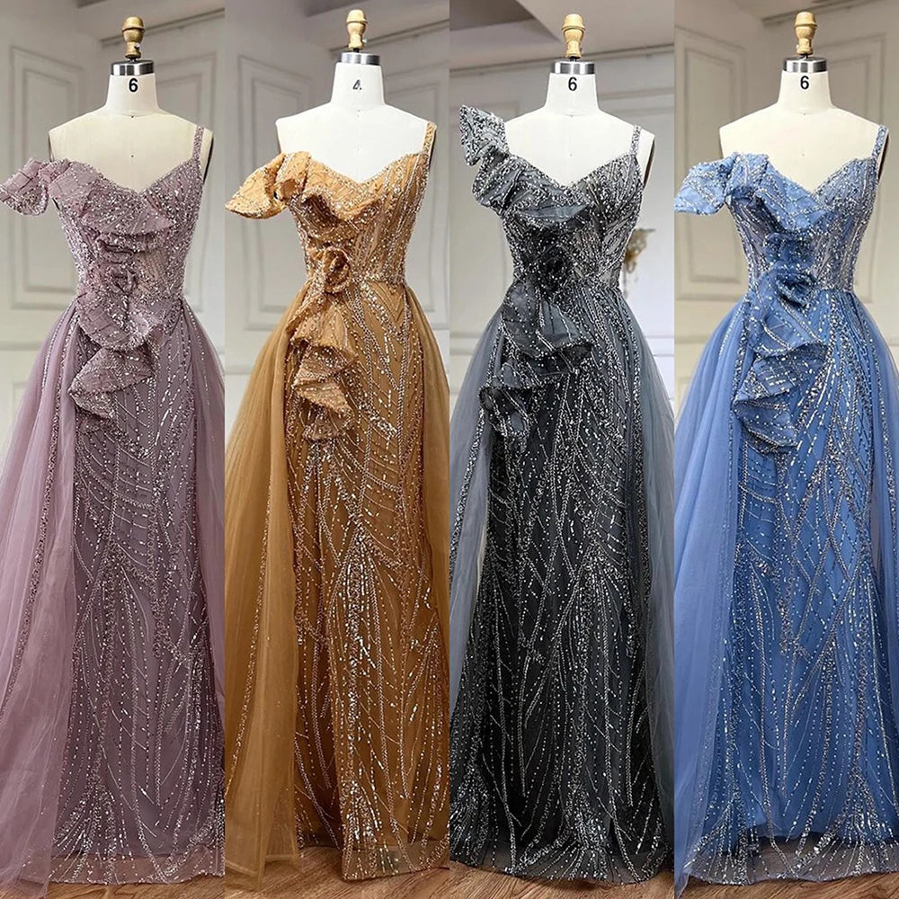 Serene Hill Golden Mermaid Evening Dress with Skirt - Women's Luxury Grey Beaded Spaghetti Strap Party Gown for Prom, Wedding & Formal Events 2025 LA72341