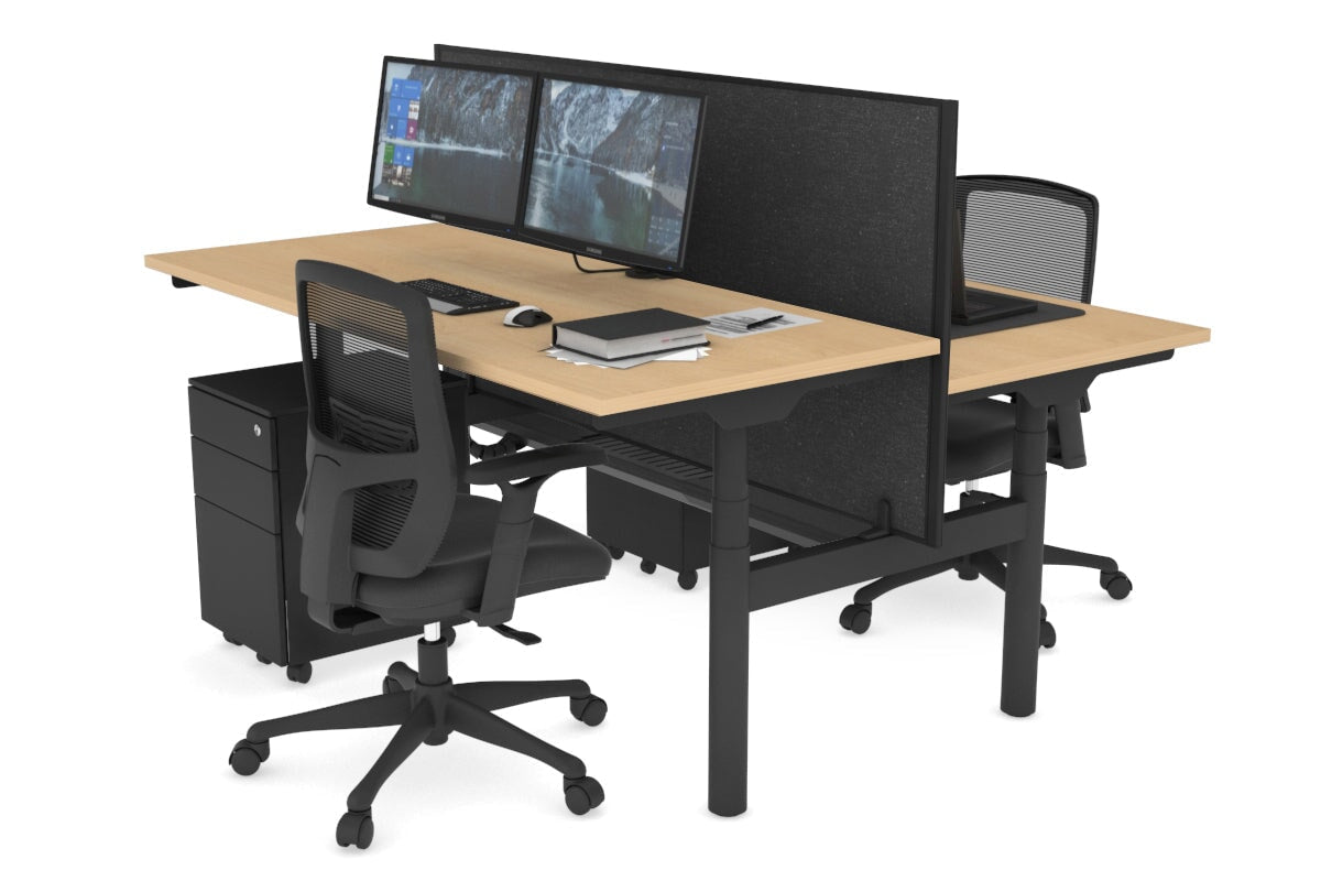 Flexi Premium Height Adjustable 2-Person H Bench Workstation - Black Frame [1800L x 700W] - Ergonomic Office & Home Workspace Solution for Shared Desks