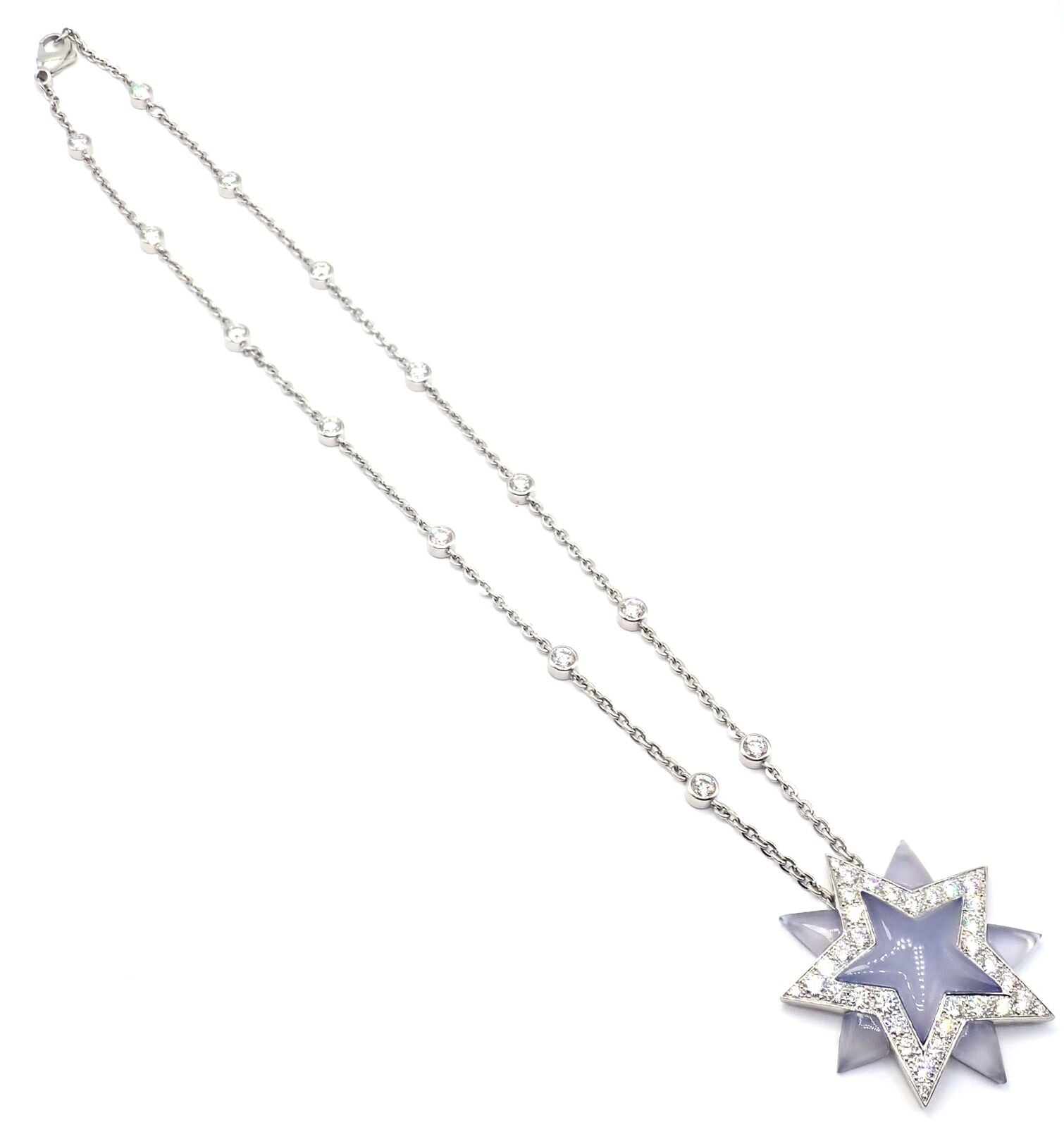 Authentic Tiffany & Co Platinum Diamond Blue Chalcedony Star Pendant Necklace - Perfect for Anniversary Gifts, Valentine's Day & Special Occasions