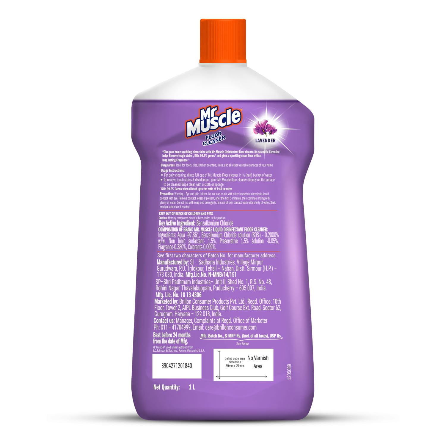 Mr. Muscle Lavender Floor Cleaner Liquid - 1000ml | Disinfects & Shines Floors | Kills 99.9% Germs & Bacteria | Ideal for Hardwood, Tile & Laminate Floors | Fresh Lavender Scent for Home & Office Cleaning