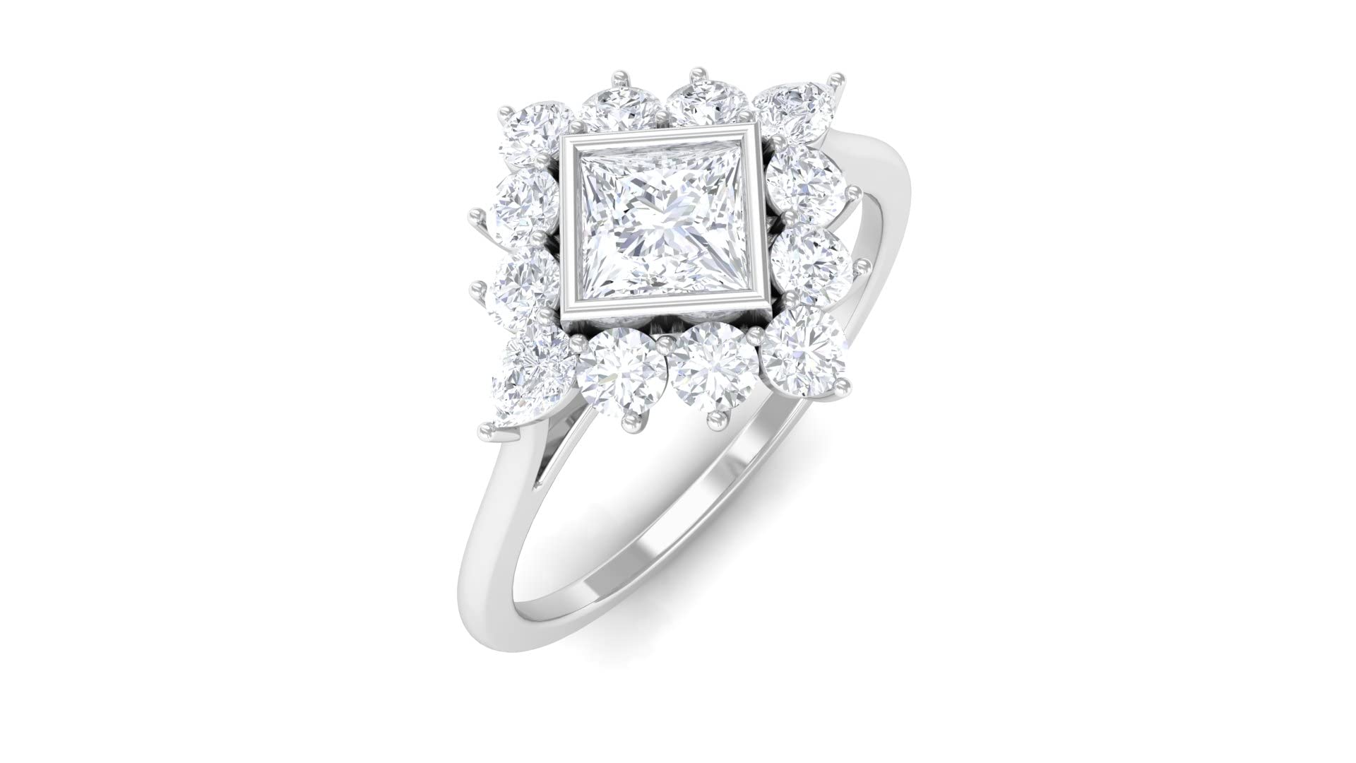 Certified Princess Cut Moissanite Halo Cocktail Ring in 14K Solid Gold for Women | Elegant Evening Wear & Special Occasion Jewelry