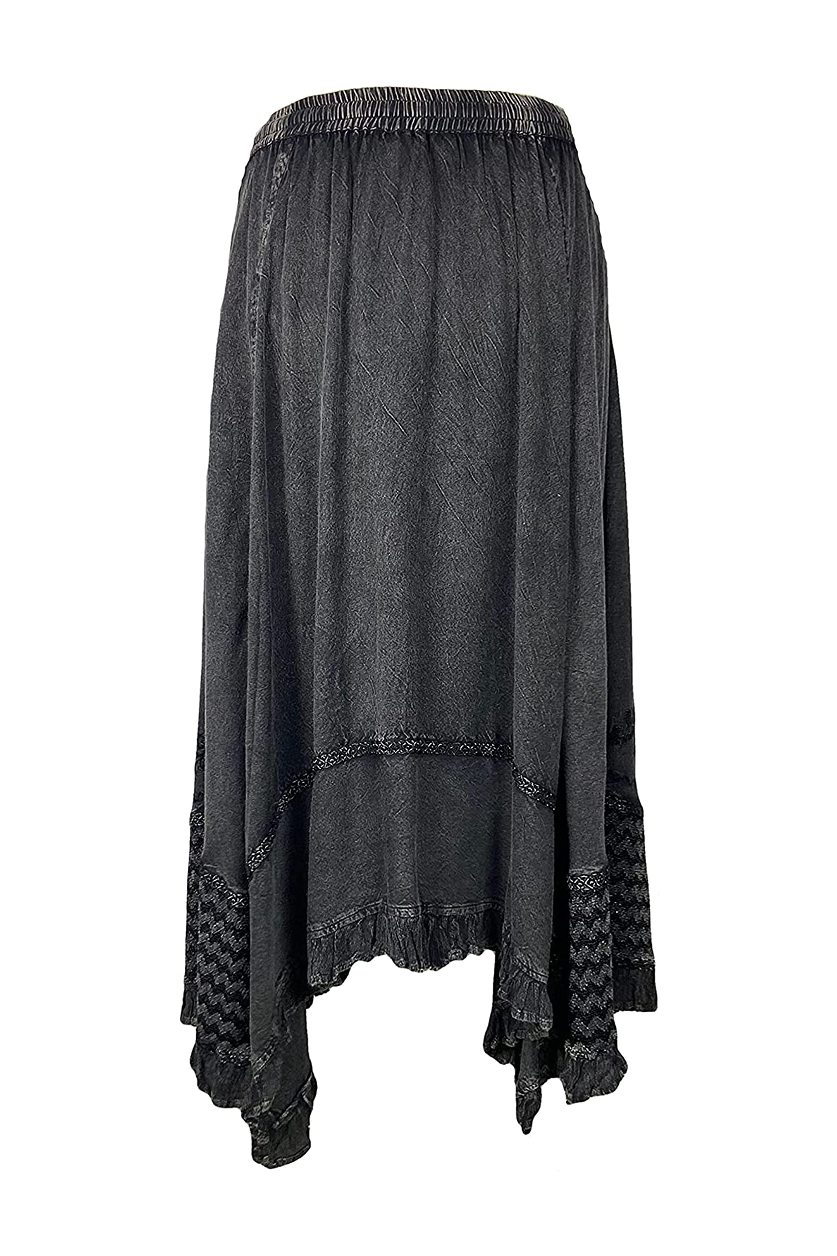 Agan Traders 2025 Spring Women's Flowy Handkerchief Hem Midi Maxi Skirt - Bohemian Embroidered Ruffle Long Skirt for Casual Outings, Beach Vacations & Festival Wear