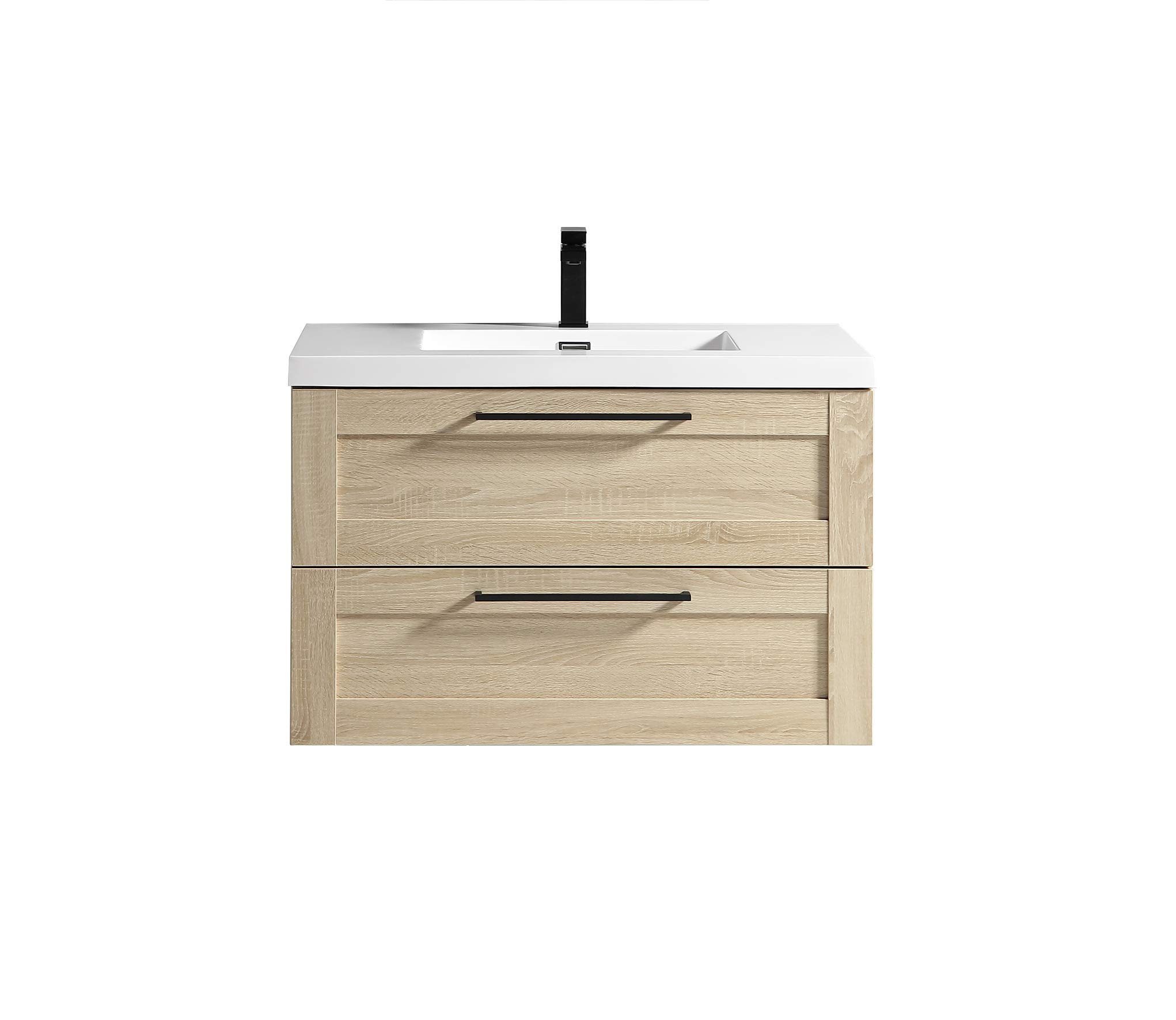 36 Inch Bathroom Vanity Set with Wall Mounted Cabinet & White Countertop - Flairwood Decor Modern Vanity with 2 Large Metal Drawers & Integrated Sink - Perfect for Small Bathrooms, Apartments & Powder Rooms