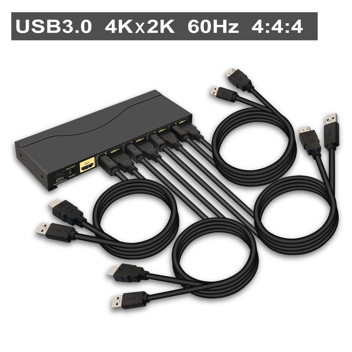 Premium 4-Port HDMI KVM Switch 4K@60Hz 4:4:4 Ultra HD with USB 3.0 Hub - Supports Wireless Keyboard/Mouse & Audio Output for Home Office, Gaming & Multi-PC Workstations
