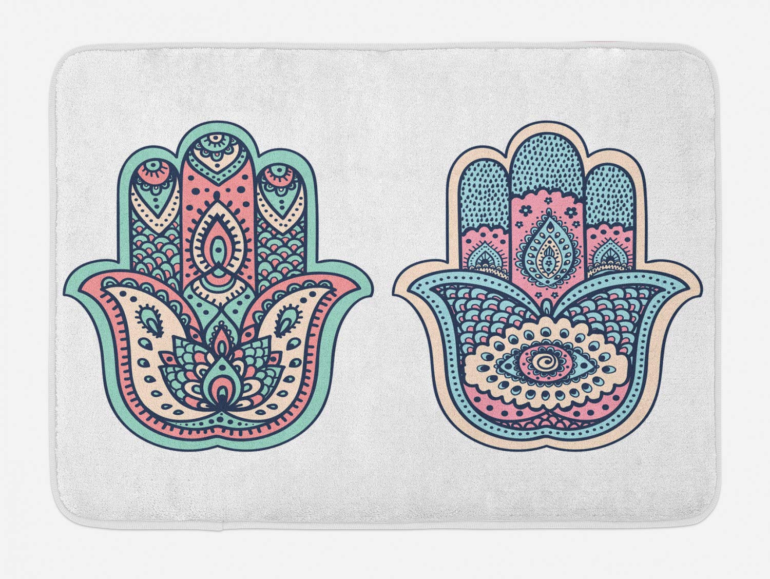 Ambesonne Non-Slip Bohemian Hamsa Hand Bath Mat - Pink & Blue Evil Eye & Lotus Design, 30.2