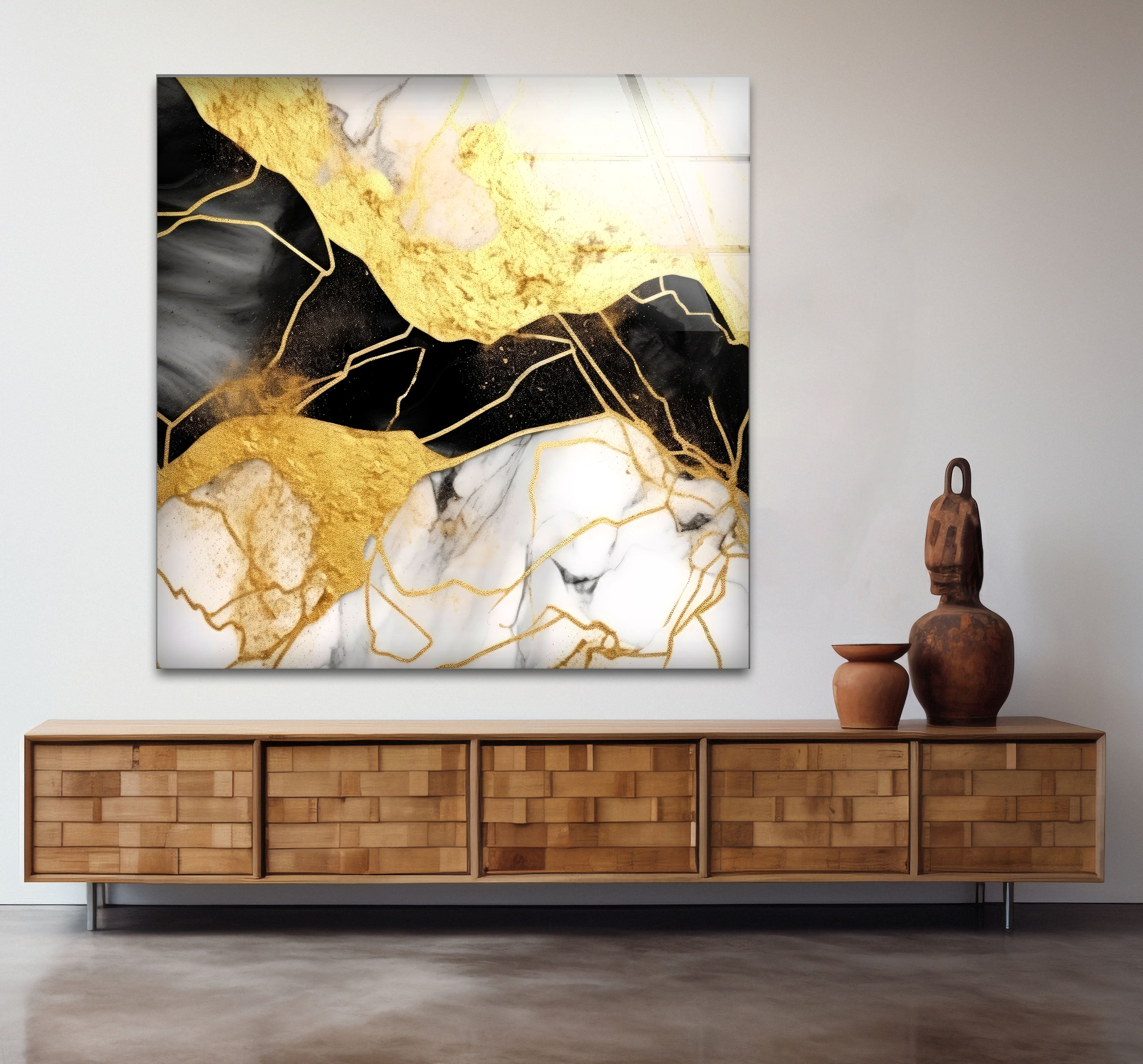 Luxury Black Gold Marble Wall Art - Abstract Glass Print for Modern Home & Office Decor | Elegant Living Room, Bedroom, Dining Room Wall Decor