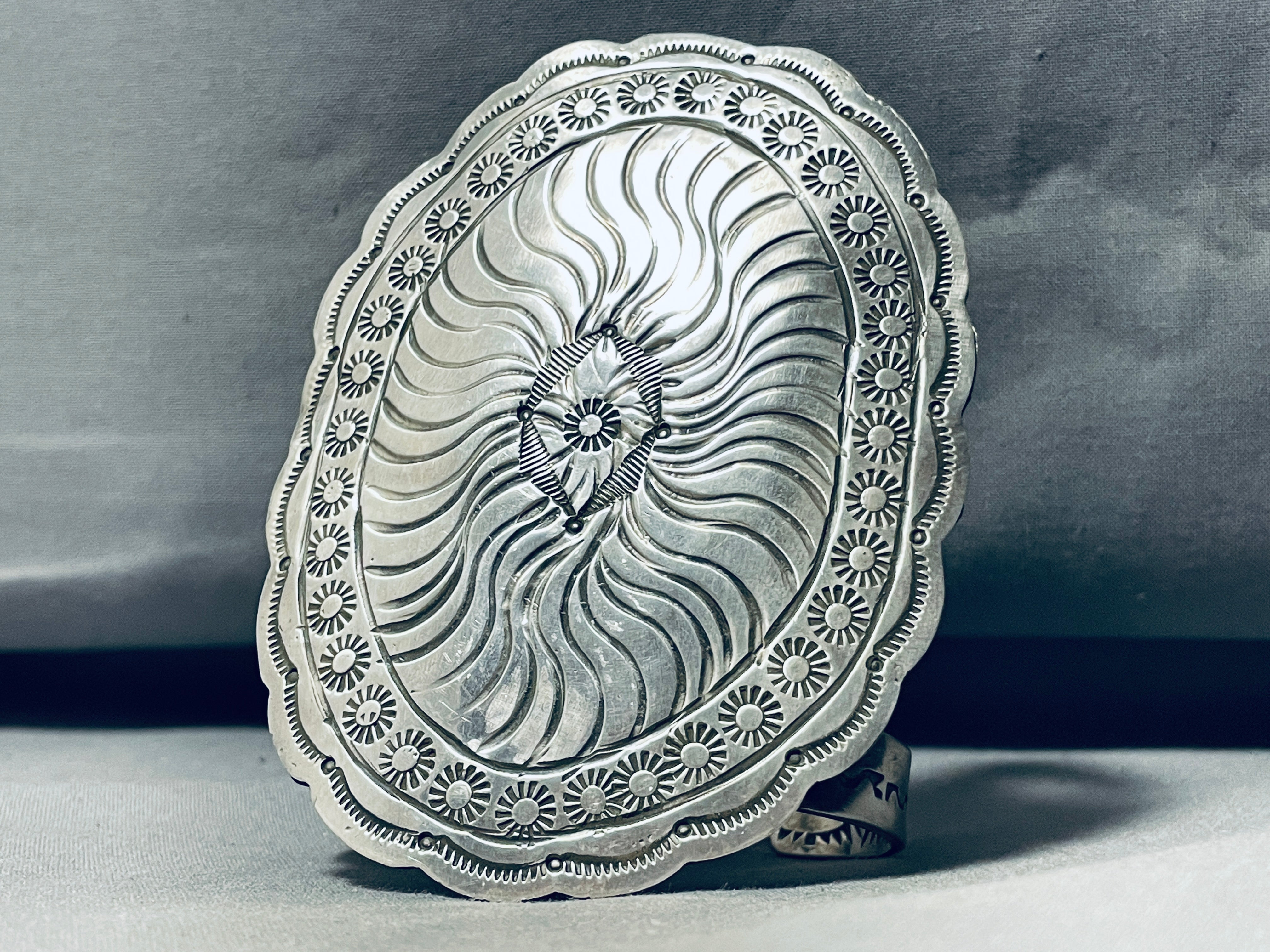 153 Grams Navajo Sterling Silver Shield Bracelet Cuff - Authentic Native American Handmade Jewelry for Women, Men - Perfect for Powwows, Weddings & Boho Fashion