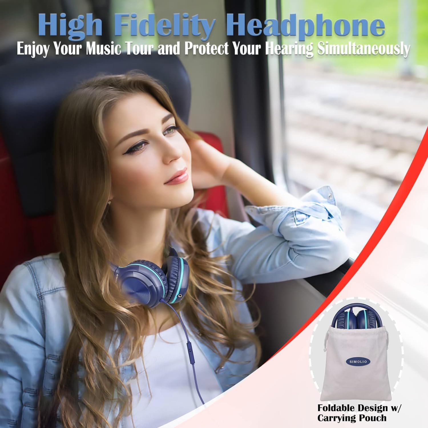 SIMOLIO 2 Pack Wired Headphones with Microphone - Foldable Over Ear Headset for Teens (Volume Limited & 3.5mm Aux) - Compatible with Cellphone, Tablet, PC, Chromebook - Perfect for School, Travel & Gifts
