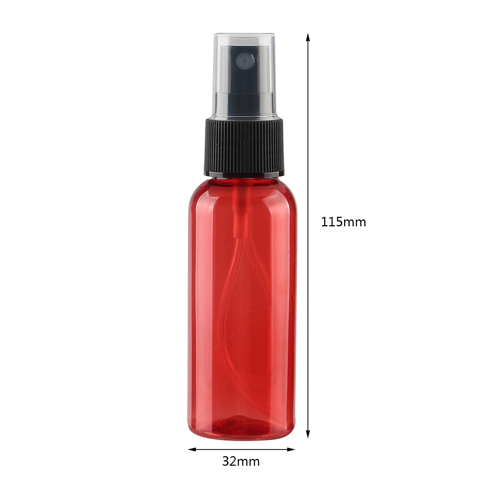 PQPAUTY 200-Pack 50ml Red PET Plastic Fine Mist Spray Bottles with Black Sprayer - Refillable Travel Perfume & Cosmetic Containers - Includes 10 Funnels - Ideal for DIY Beauty, Essential Oils & Travel Toiletries