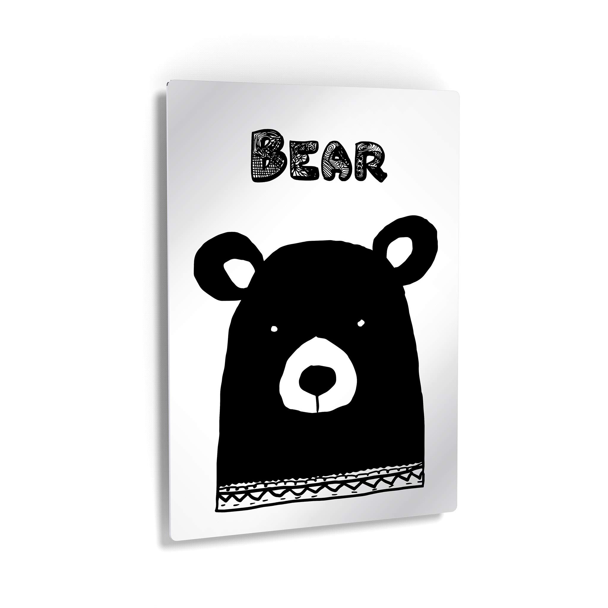 Scandinavian Bear Illustration Metal Wall Art - White Background Kids Room Decor, Nursery Decor, Baby Room Wall Art - 40x30 Inches - Made in USA | Perfect for Children's Bedrooms, Playrooms & Nursery Wall Decor