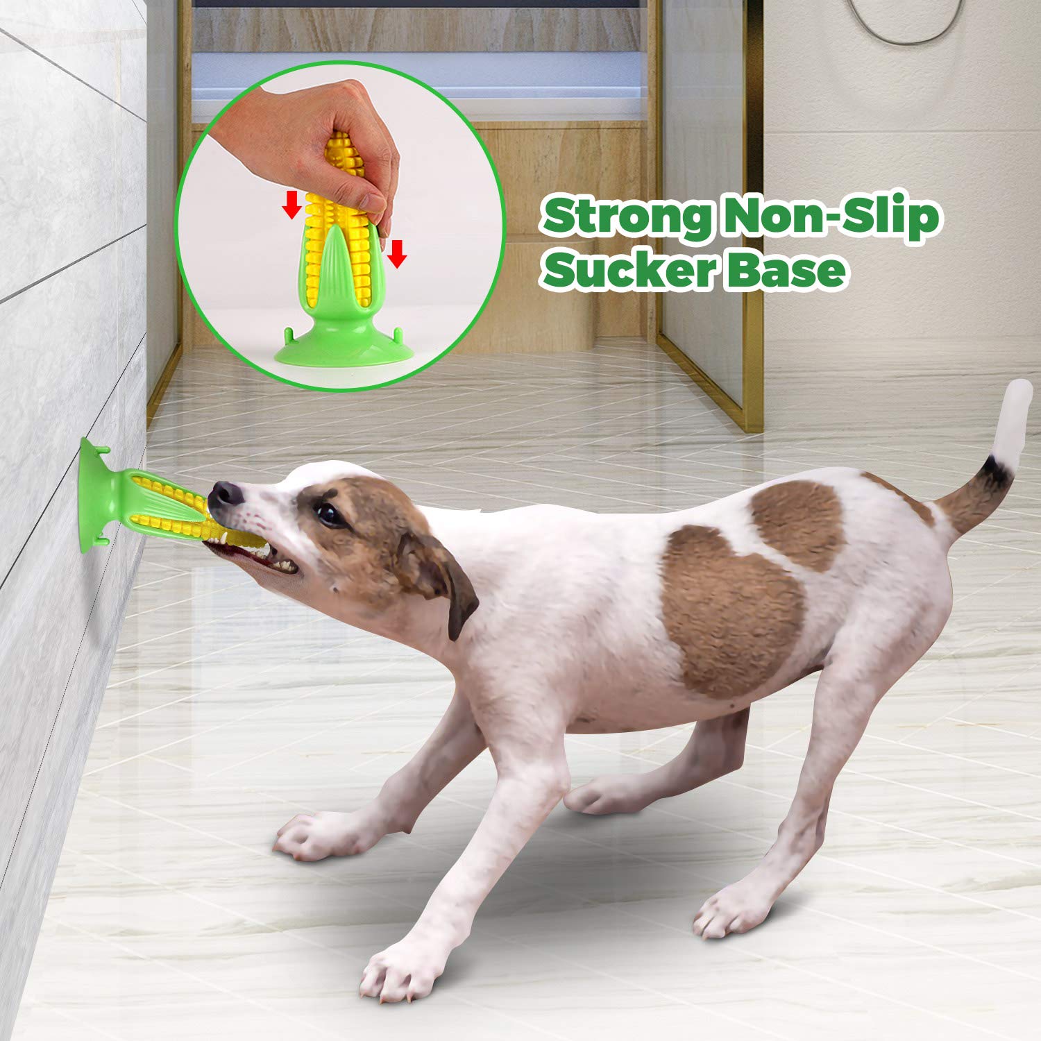 YUESUO Dog Toothbrush Chew Toy - Durable Natural Rubber Teething & Squeaky Corn Toy for Puppies & Adult Dogs - Promotes Dental Health & Relieves Boredom - Perfect for Indoor Play, Training Rewards & Anxiety Relief