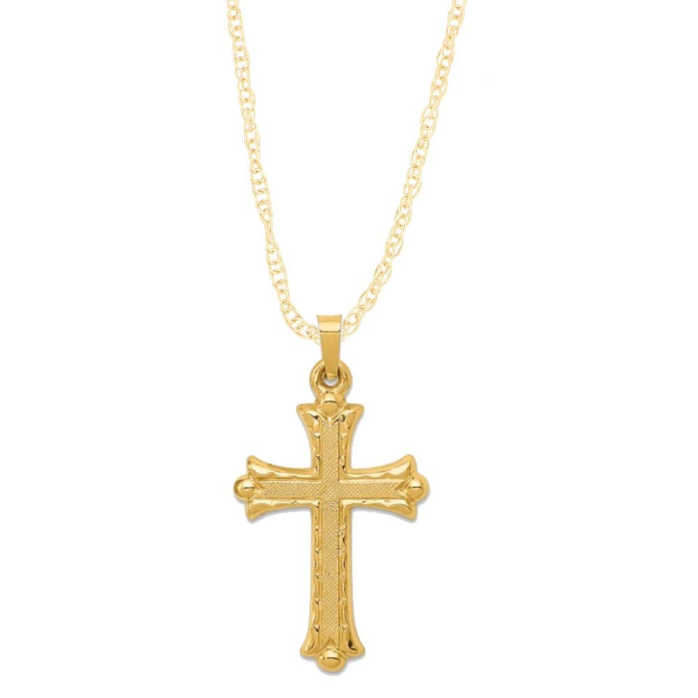 14K Yellow Gold, White Gold & Rose Gold Florentine Cross Pendant Necklace - Religious Jewelry for Women & Men - Polished Fine Jewelry Gift for Baptism, Confirmation & Special Occasions