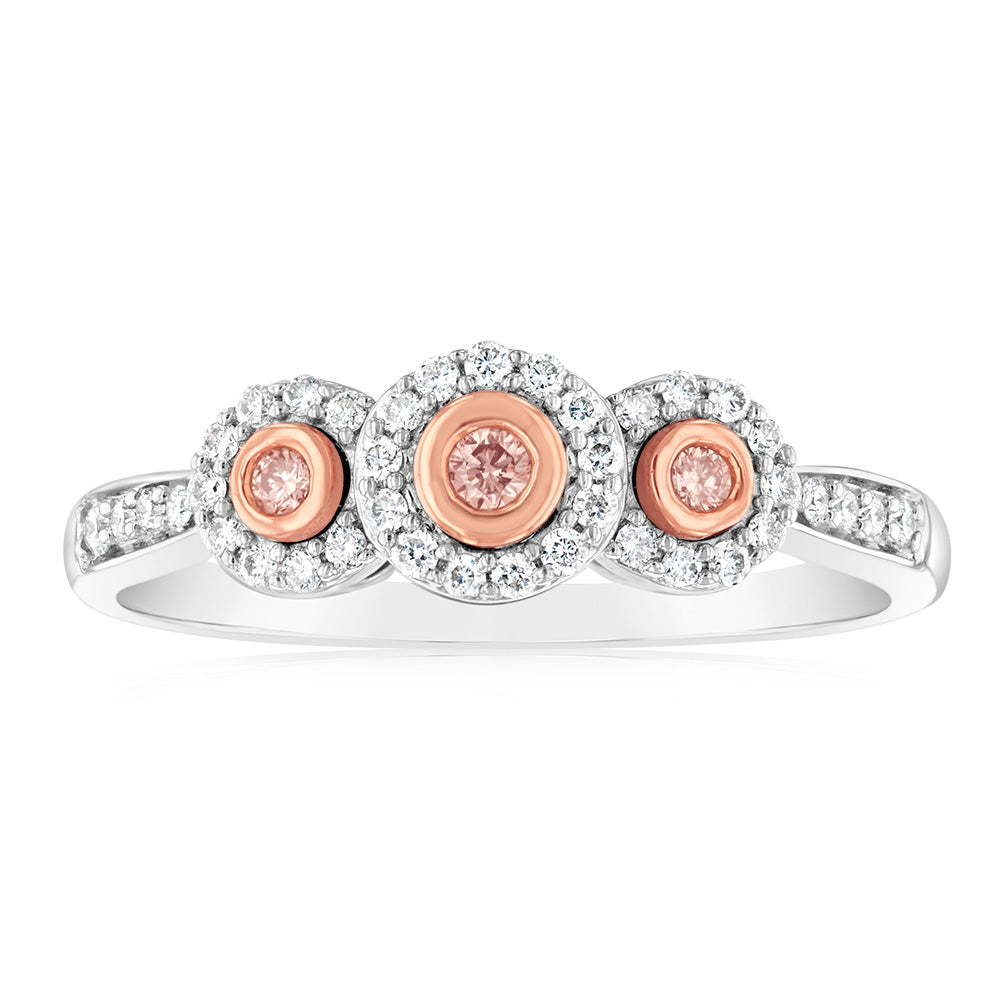 9ct White Gold 1/5 Carat Diamond Ring with Pink & White Diamonds - Elegant Engagement, Wedding & Anniversary Jewelry Gift for Her