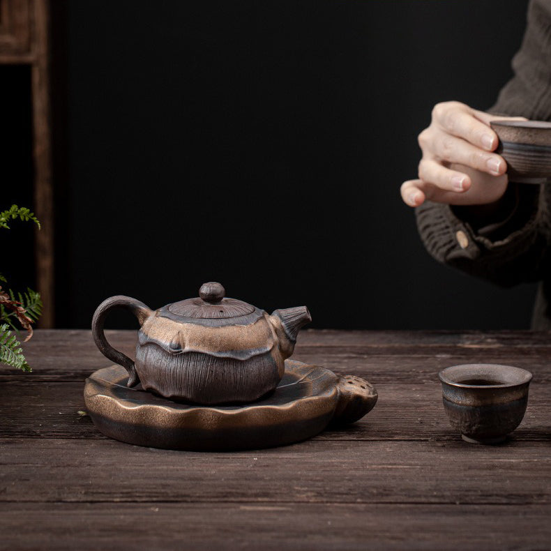 Japanese Iron Glazed Lotus Teapot - Handcrafted Ceramic Tea Pot with Infuser, Perfect for Matcha, Herbal Tea & Home Decor | Ideal for Tea Ceremonies, Gifts & Zen Style Kitchens