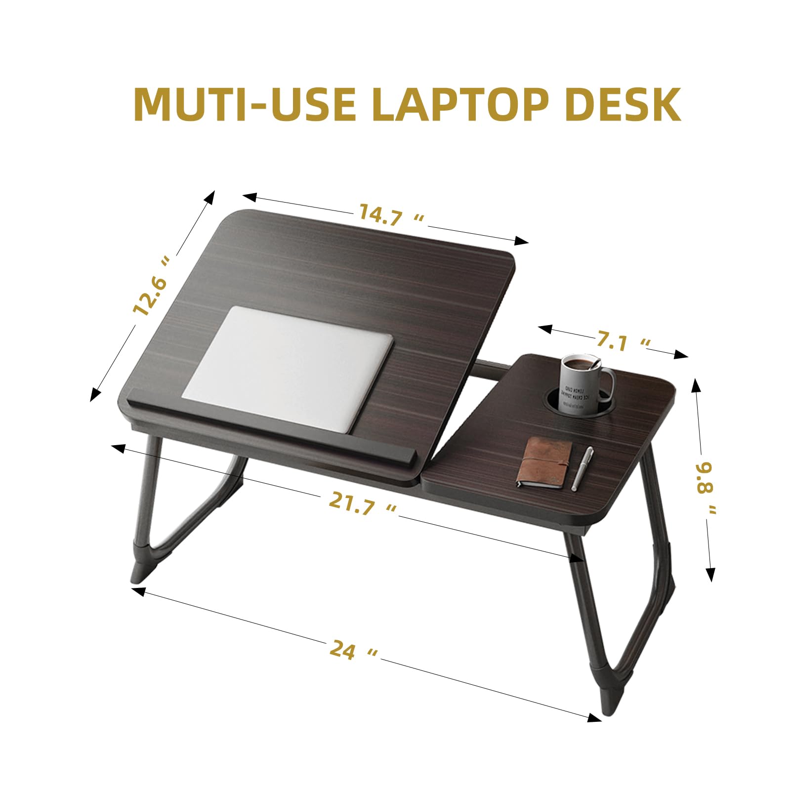 Adjustable Laptop Stand for Bed with Cup Holder - Ergonomic Height Adjustable Computer Desk, Portable & Sturdy Laptop Riser for Home, Office, Dorm, or Travel Use