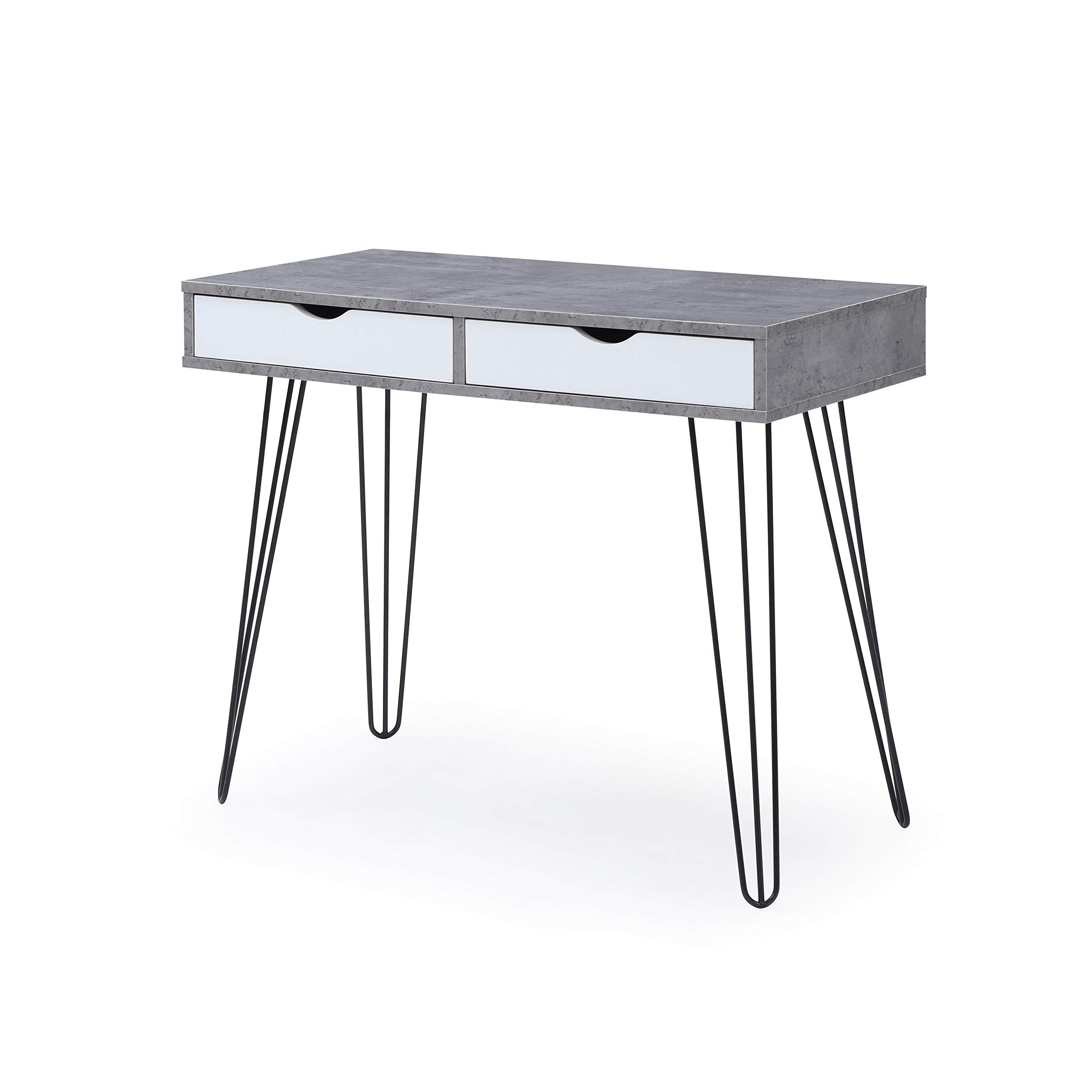 Modern Small Desk with Drawers - Laurel Computer Desk for Bedroom, Home Office & Dorm | Stylish Writing Table with Marble Design | Perfect for Study, Work & Vanity (Gray)