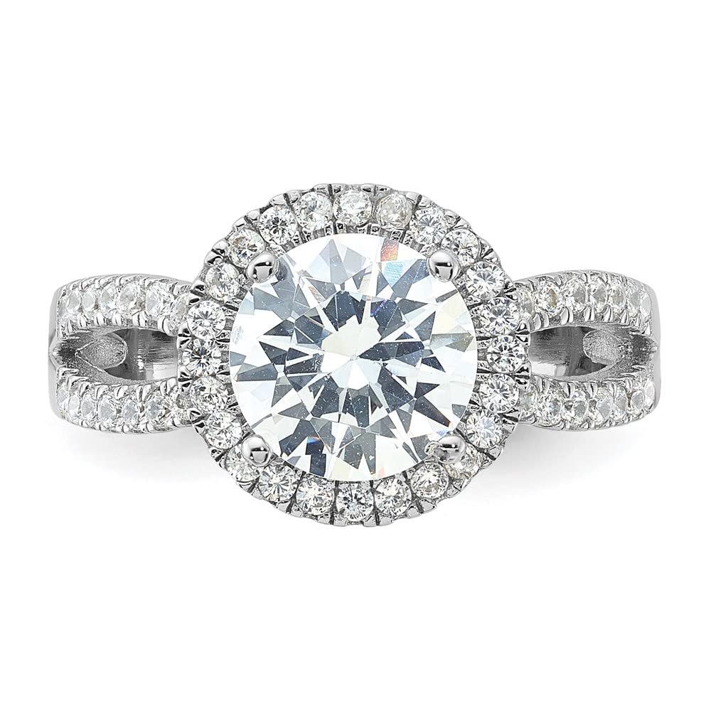 925 Sterling Silver Halo 8mm Cubic Zirconia Ring for Women - Elegant Fine Jewelry Gift for Her, Perfect for Anniversaries, Engagements & Special Occasions