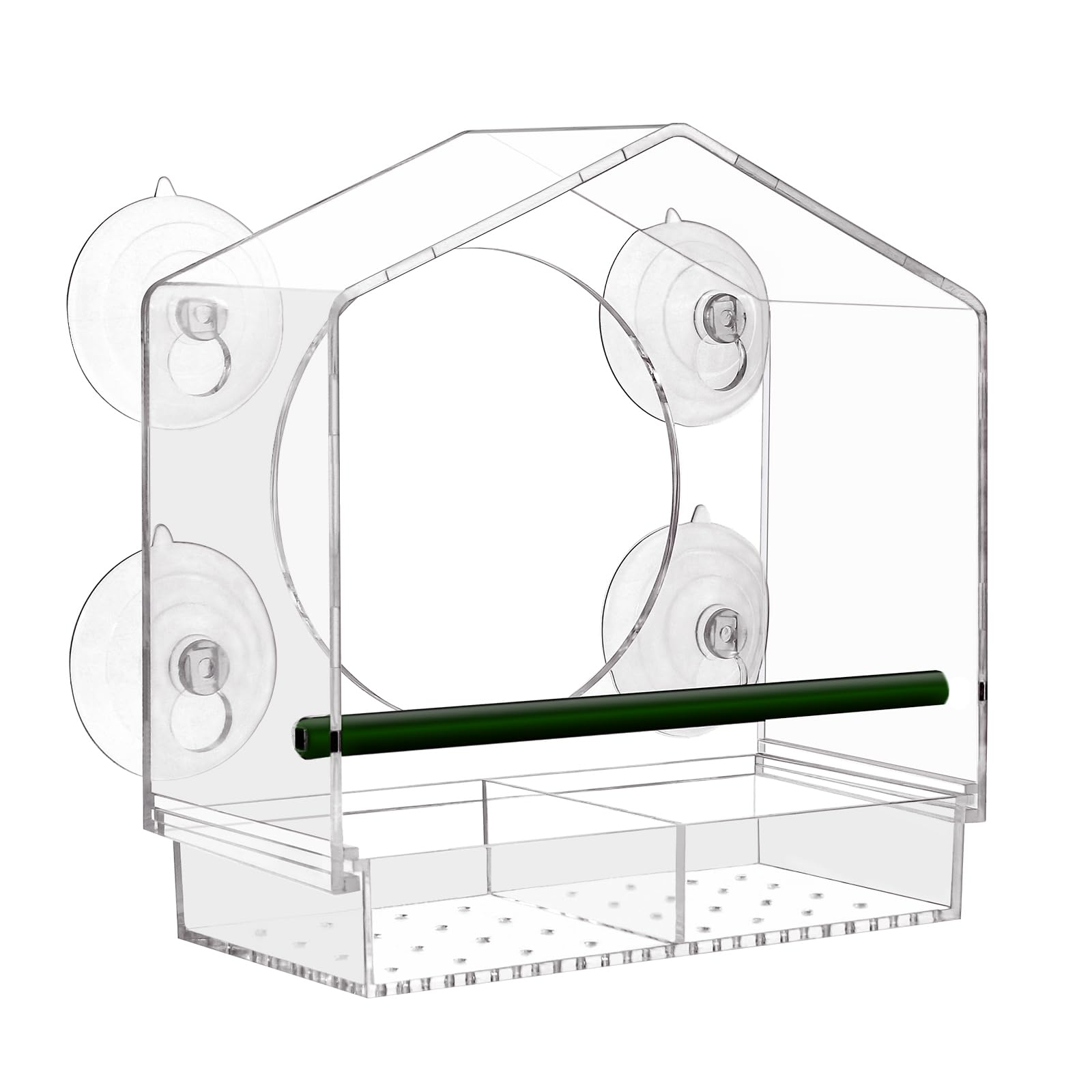 Clear Acrylic Window Bird Feeder with 4 Strong Suction Cups - Removable Drain Hole Tray, Easy to Install & Clean - Perfect for Backyard Bird Watching & Nature Lovers