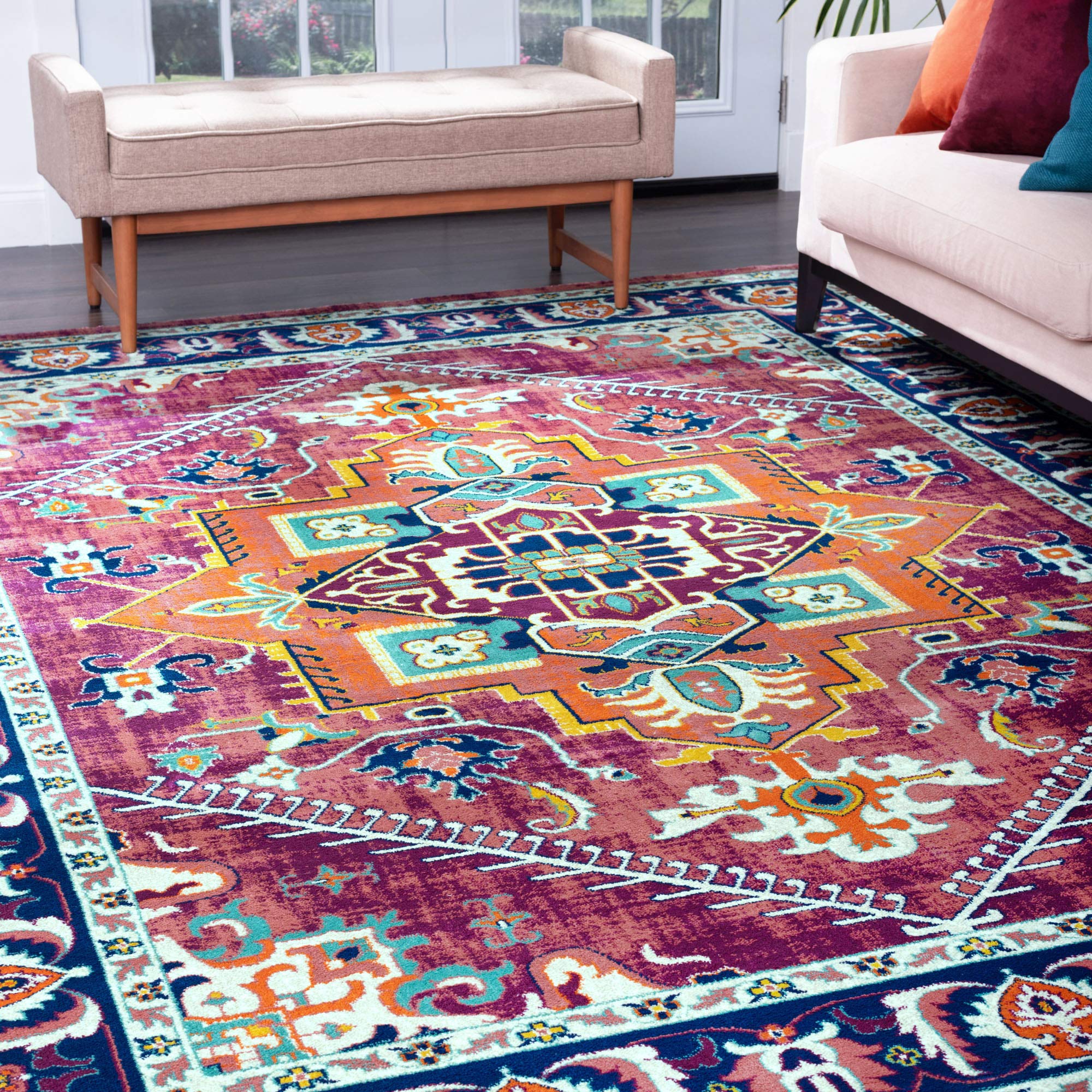 Gaya Purple 5x8 Rectangle Bohemian Area Rug - Soft Vintage Oriental Design for Living Room, Bedroom & Dining Room | Perfect for Boho Decor, Home Staging & Cozy Spaces